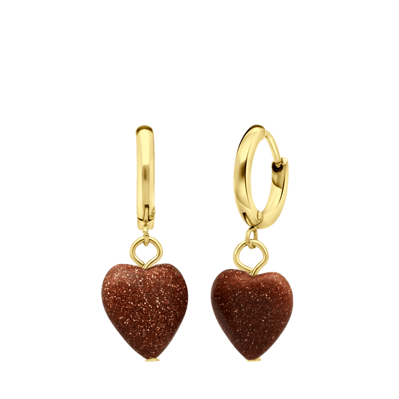 Stalen goldplated oorbellen met hart zonnesteen