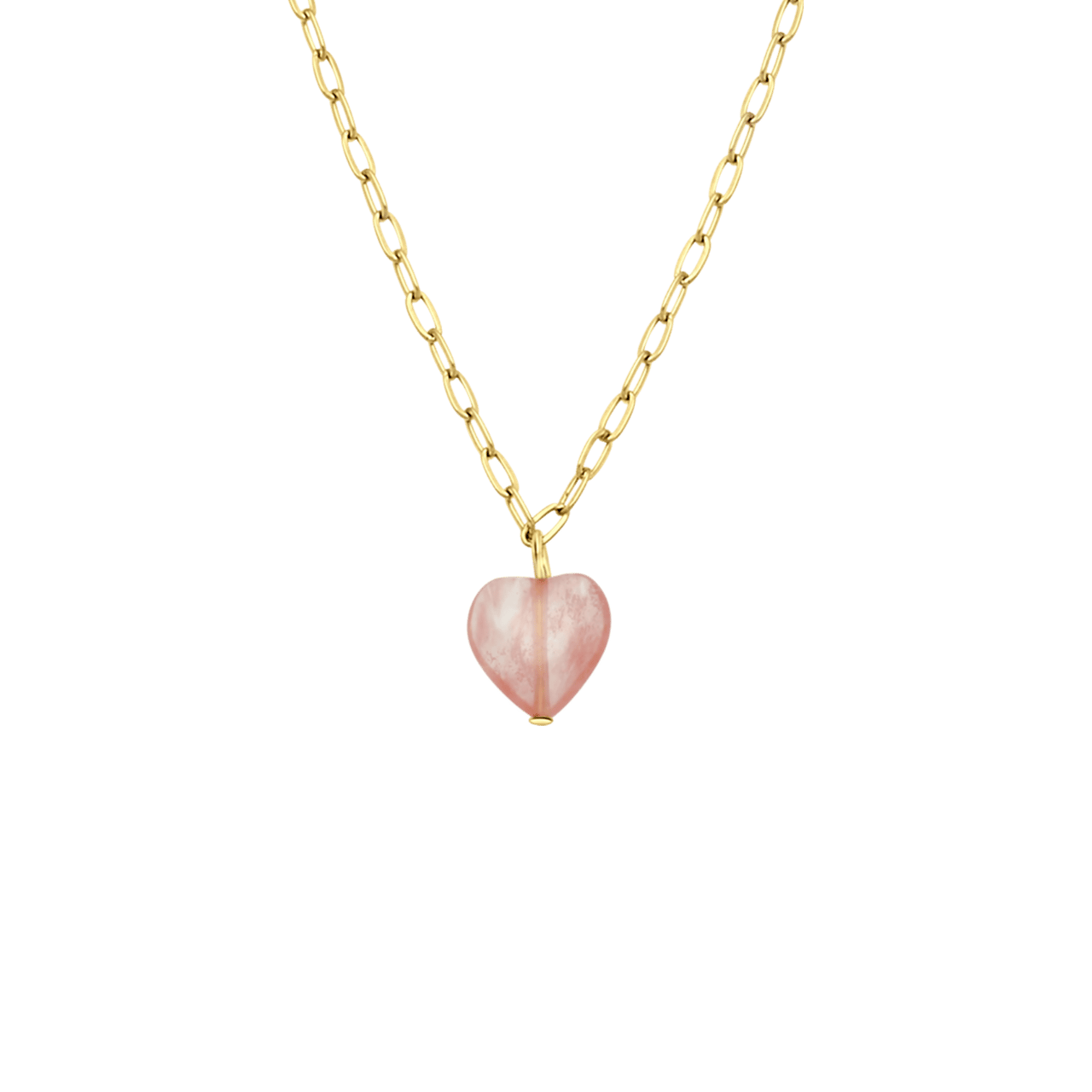 Stalen goldplated ketting met hanger hart met rhodoniet voor dames