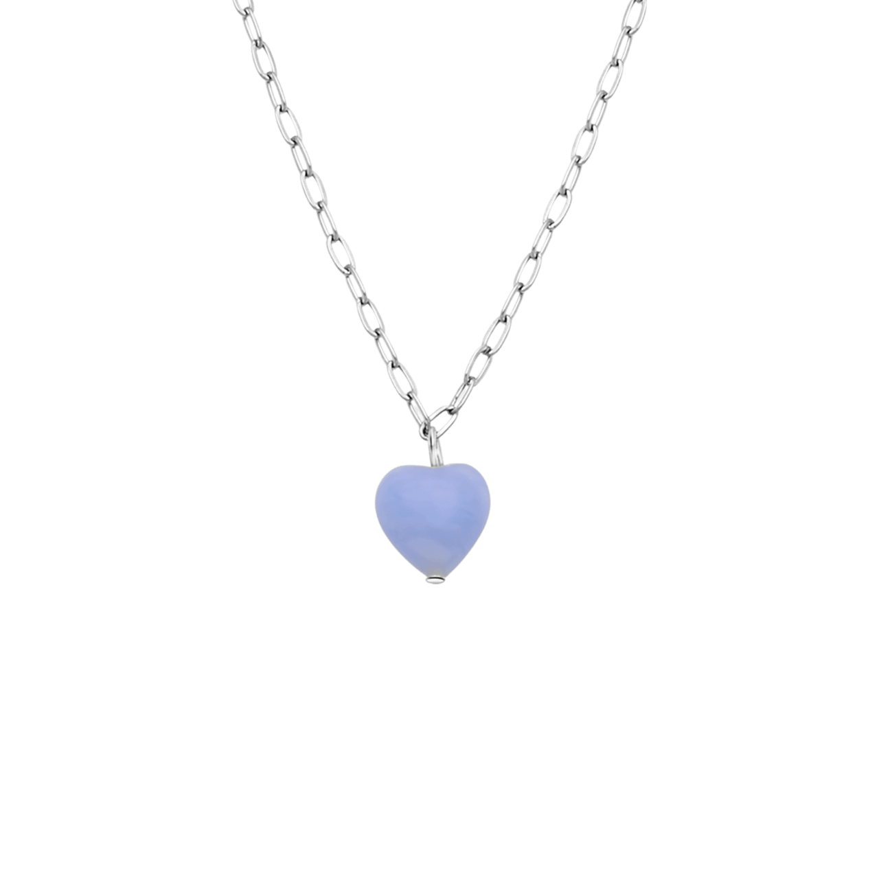 Stainless steel ketting met hart blauwe agaat