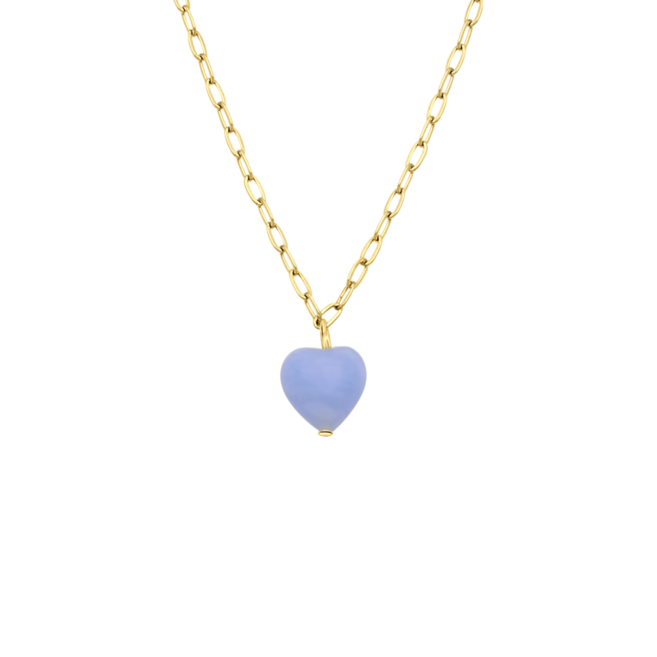 Stalen goldplated ketting met hanger hart met blauwe agaat voor dames
