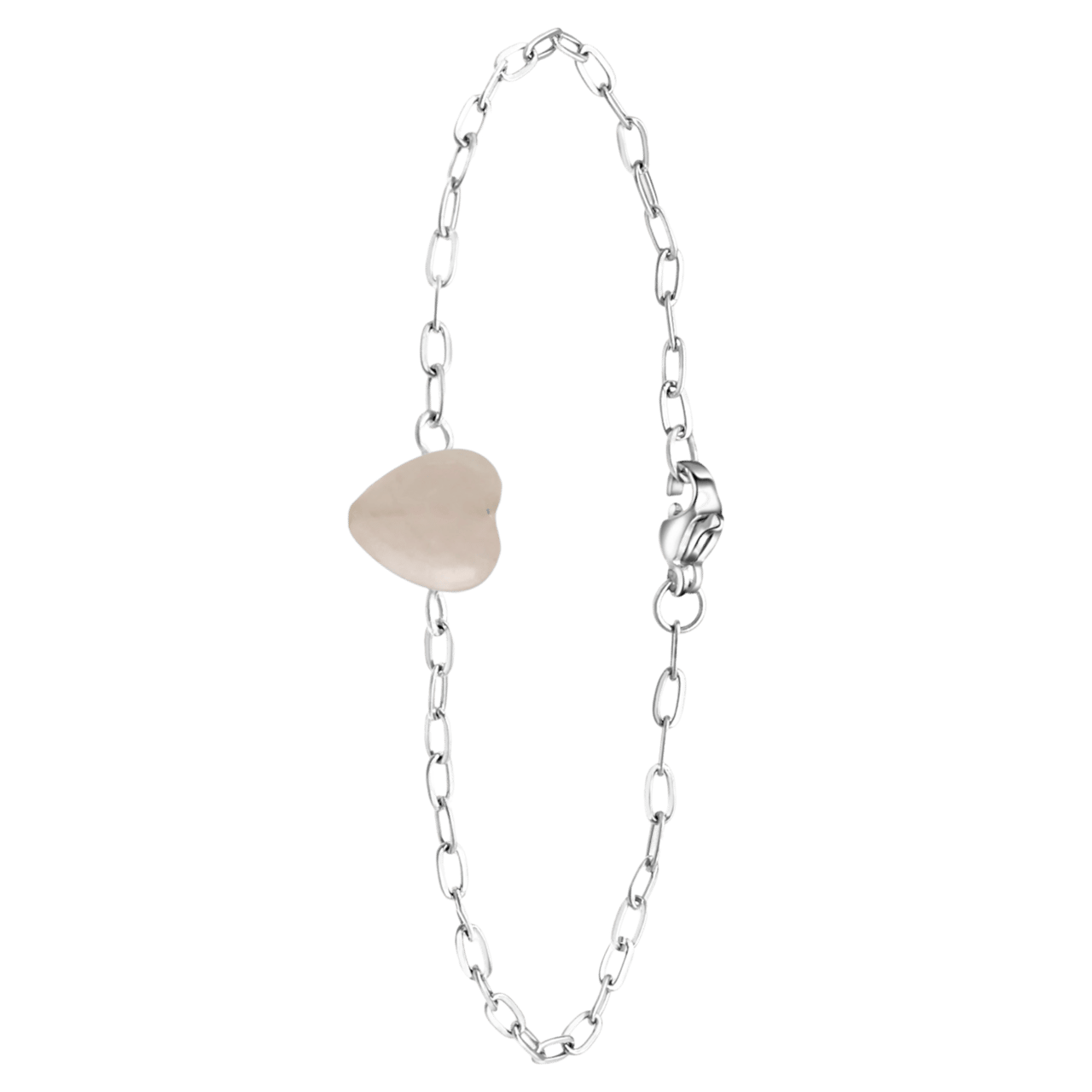 Armband, Edelstahl, mit Herz, Rosenquarz