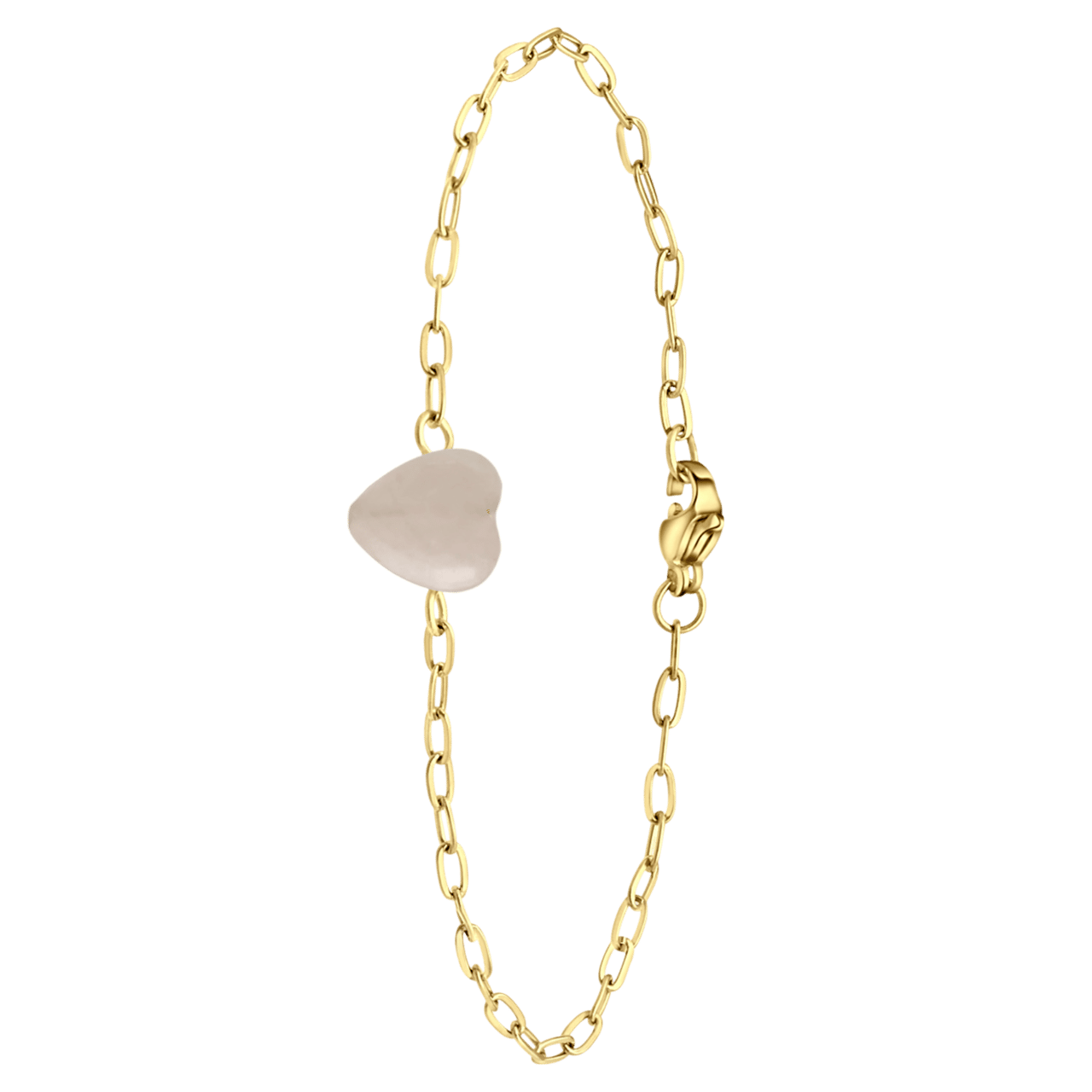 Stainless steel goldplated armband met hart rozenkwarts