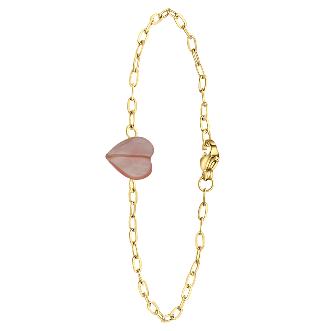 Stalen goldplated fantasiearmband met hanger hart met rhodoniet voor dames