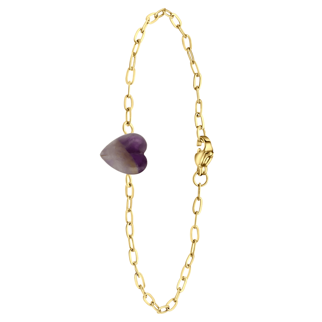 Stainless steel goldplated fantasiearmband met hanger hart met amethyst voor dames