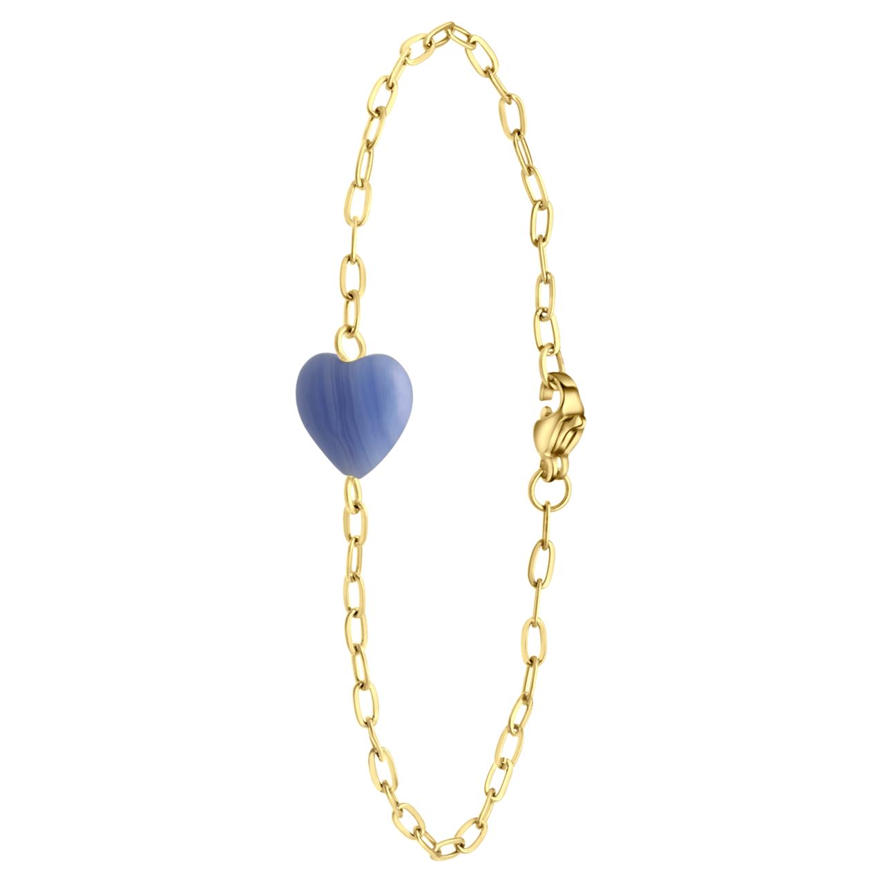 Stalen goldplated armband met hart blauwe agaat