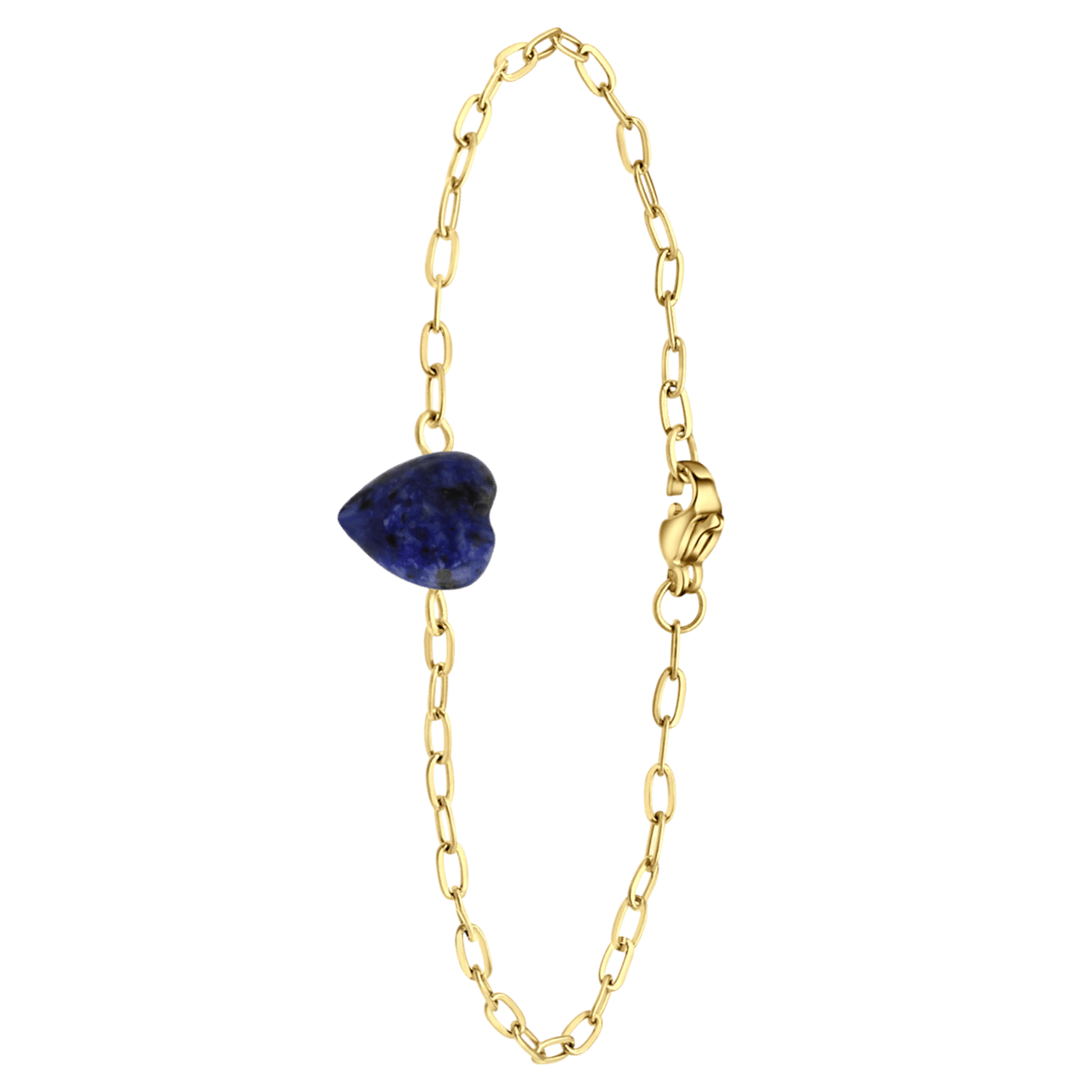 Stainless steel goldplated fantasiearmband met hanger hart lapis lazuli voor dames