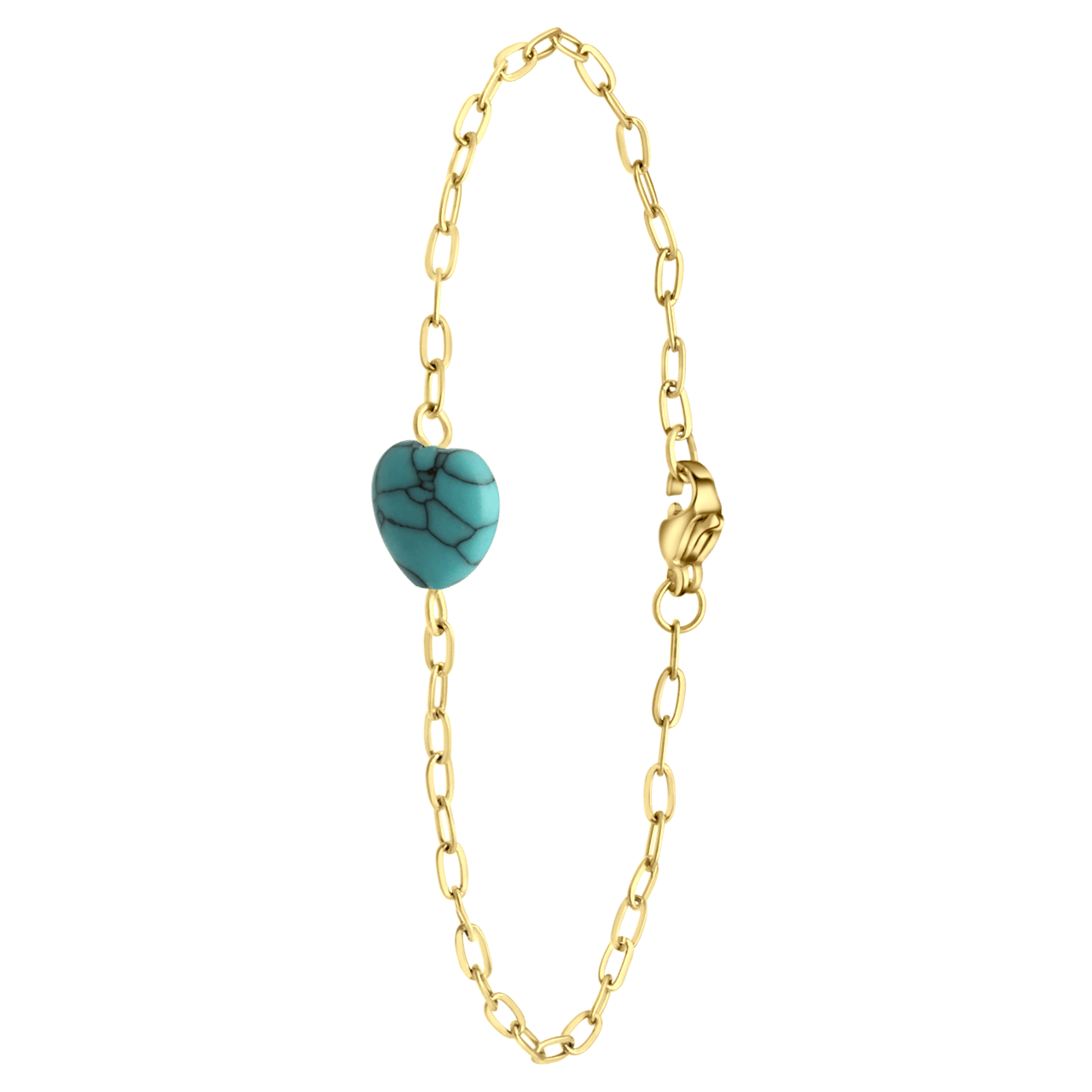 Stainless steel goldplated fantasiearmband met hanger hart met turquoise voor dames
