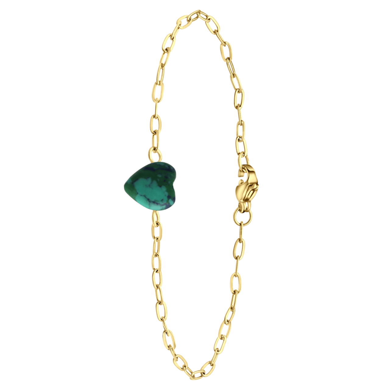 Stainless steel goldplated fantasiearmband met hanger hart met malachiet voor dames