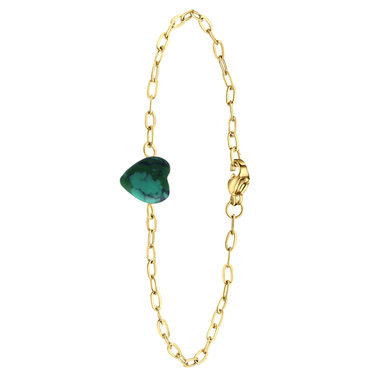 Stalen goldplated armband met hart malachiet