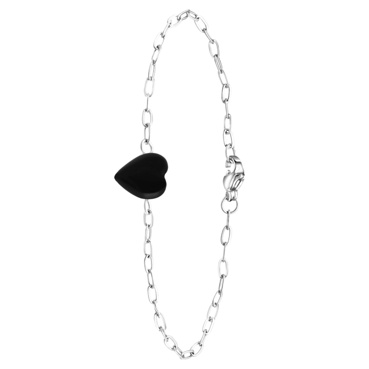 Stalen armband met hart zwarte obsidiaan