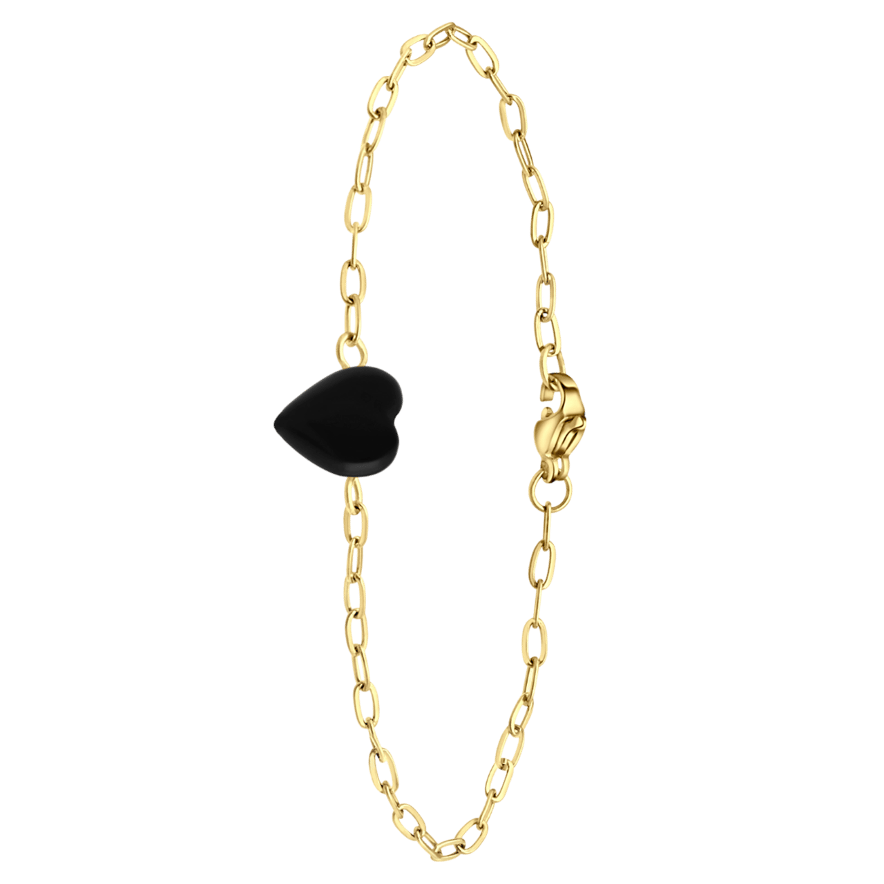Stainless steel goldplated fantasiearmband met hanger hart met obsidiaan voor dames