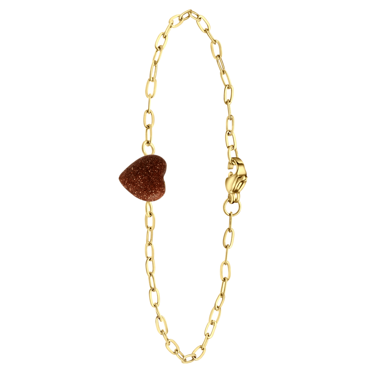 Stainless steel goldplated fantasiearmband met hanger hart met zonnesteenvoor dames