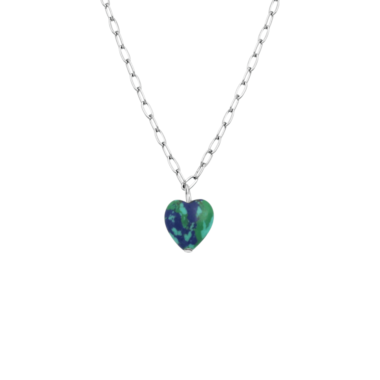 Stainless steel ketting met hart malachiet