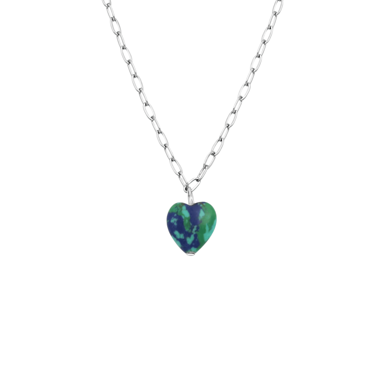 Stalen ketting met hart malachiet