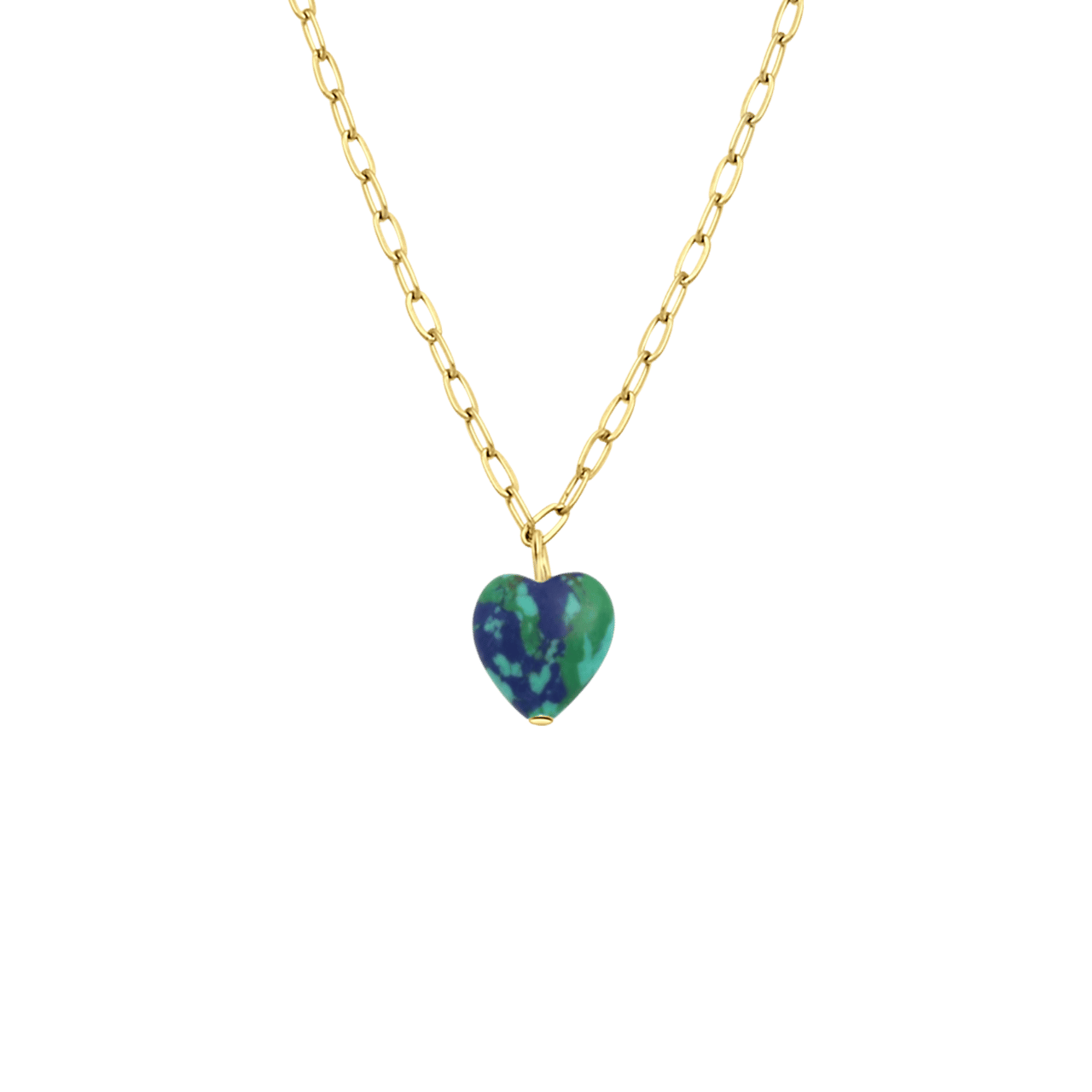 Stainless steel goldplated ketting met hanger hart met malachiet voor dames