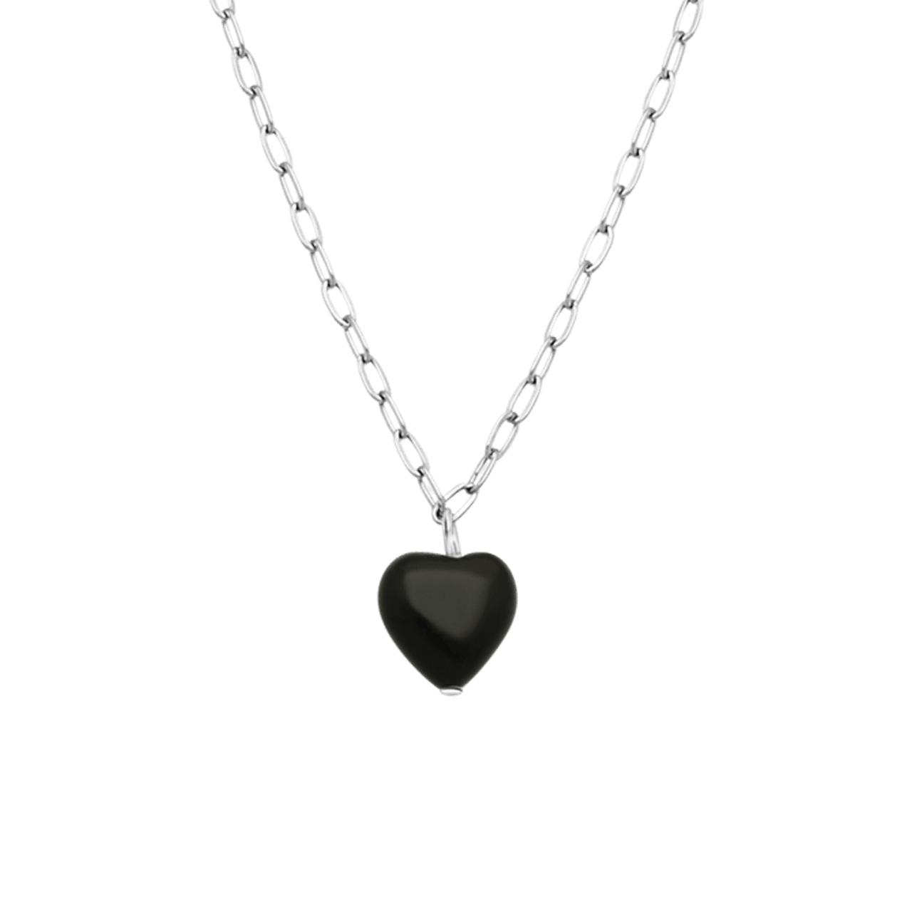 LuLu Jewels stalen ketting met hart zwarte obsidiaan voor dames