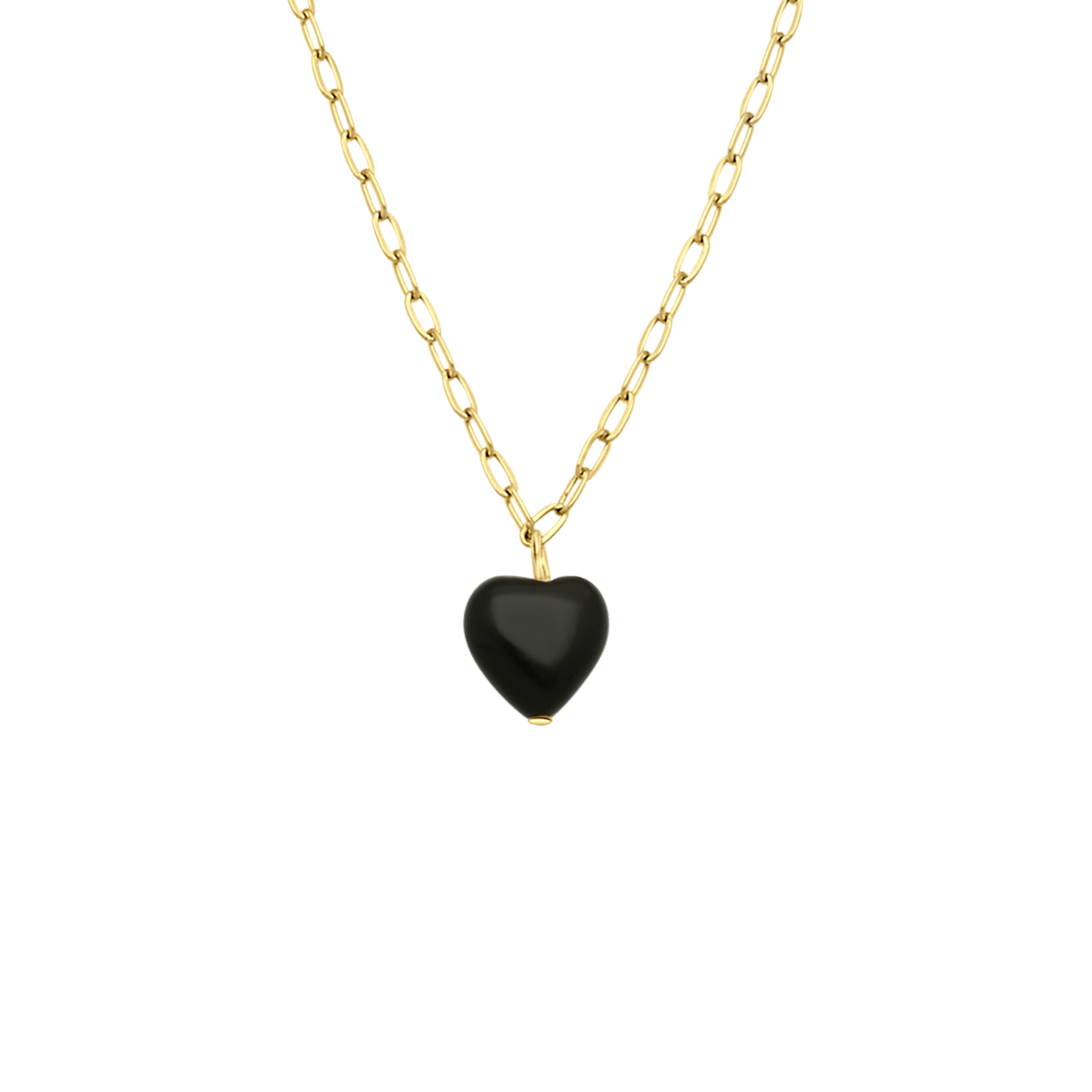 Halskette, Edelstahl, vergoldet, mit Herz, Obsidian