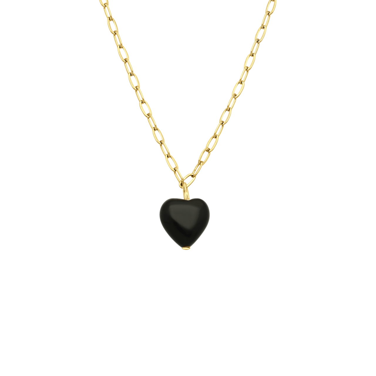 Stainless steel goldplated ketting met hanger hart met obsidiaan voor dames