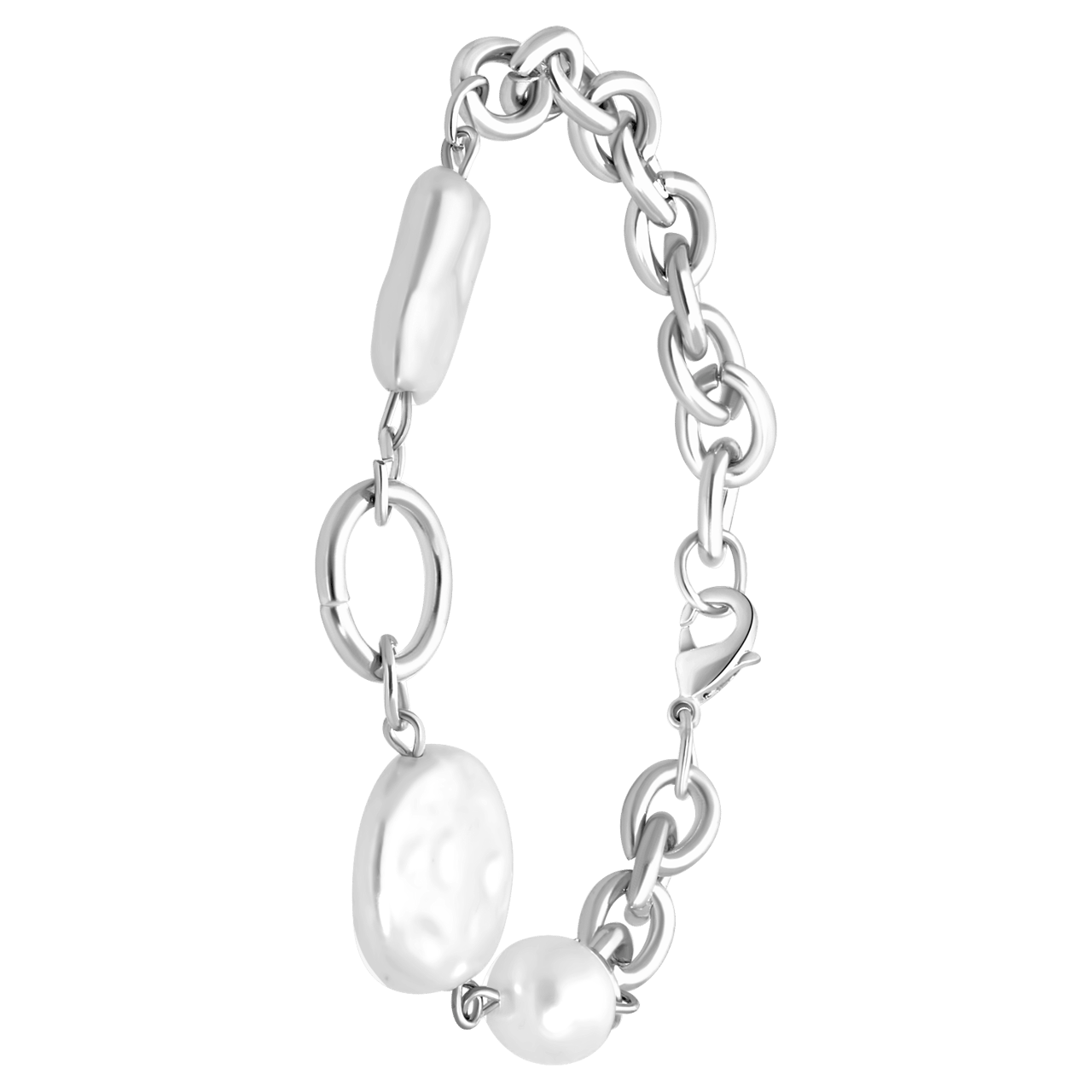 Zilverkleurige bijoux armband met immitatie parels