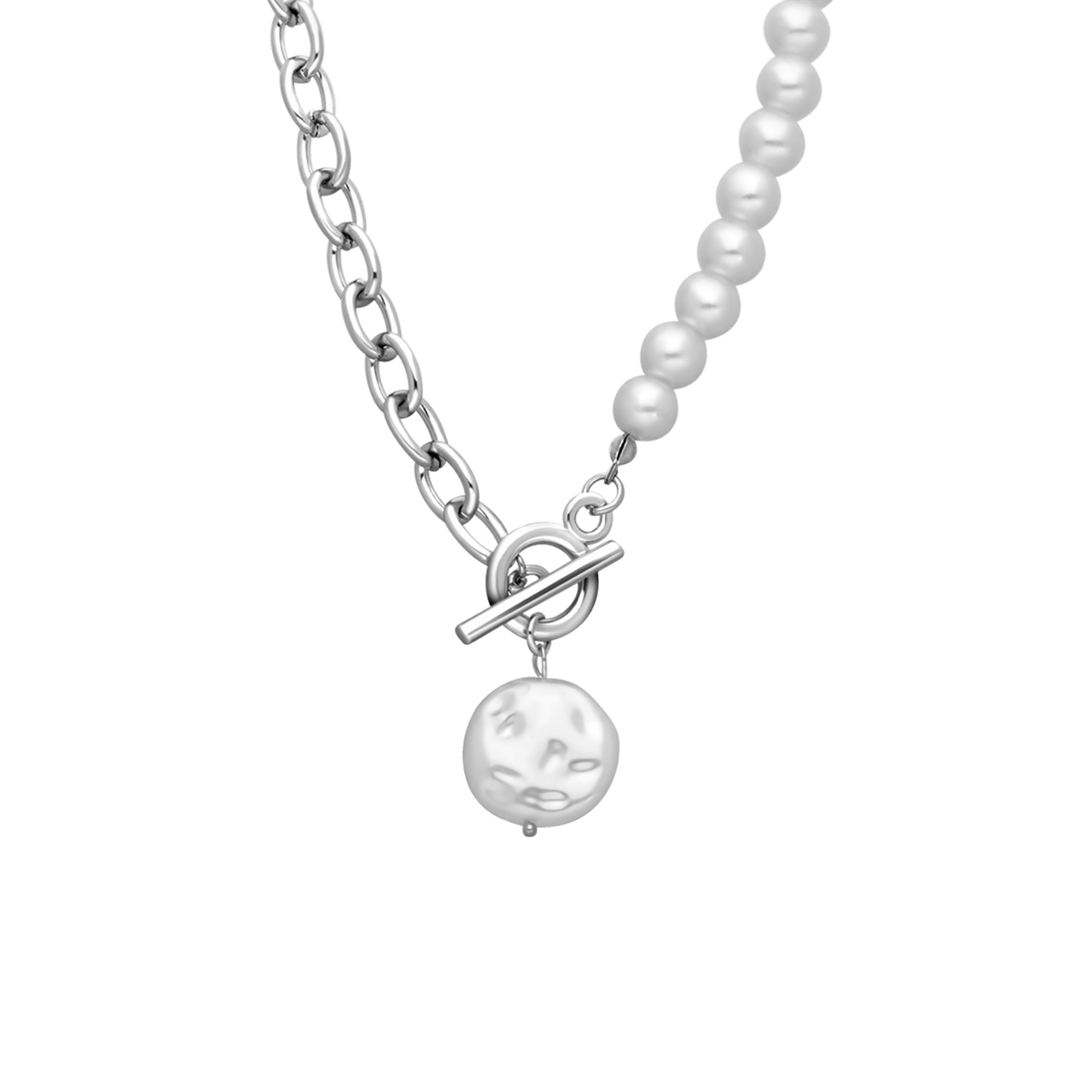 Silberfarbene Bijoux-Halskette mit Kunstperlen