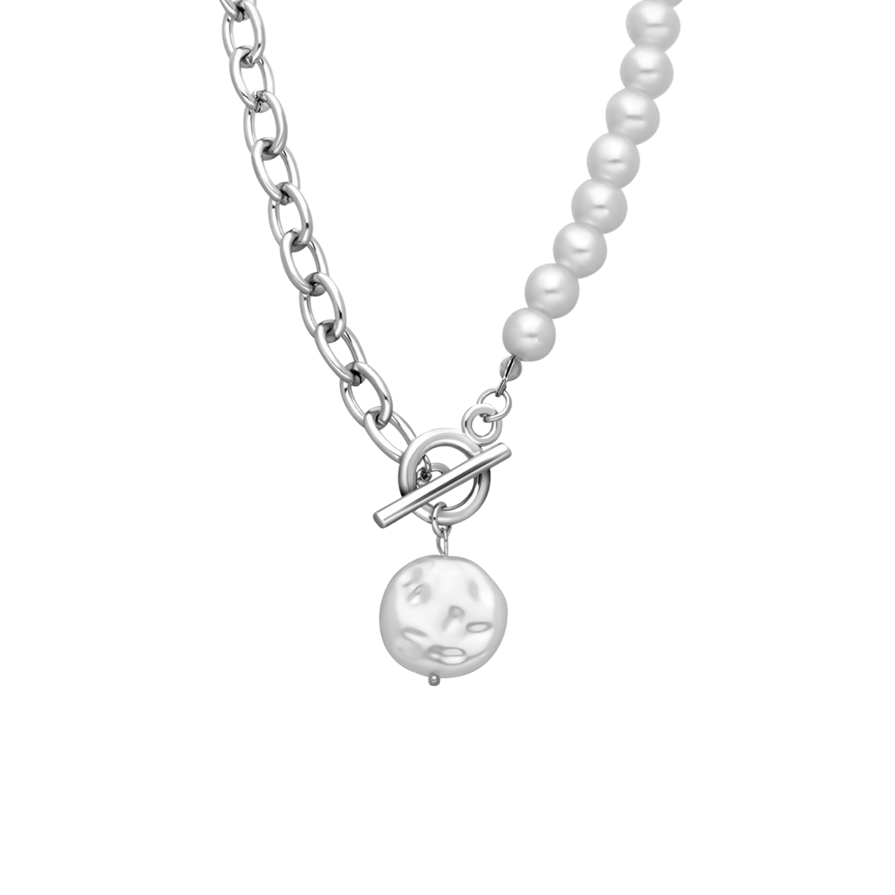 Zilverkleurige bijoux ketting met immitatieparels