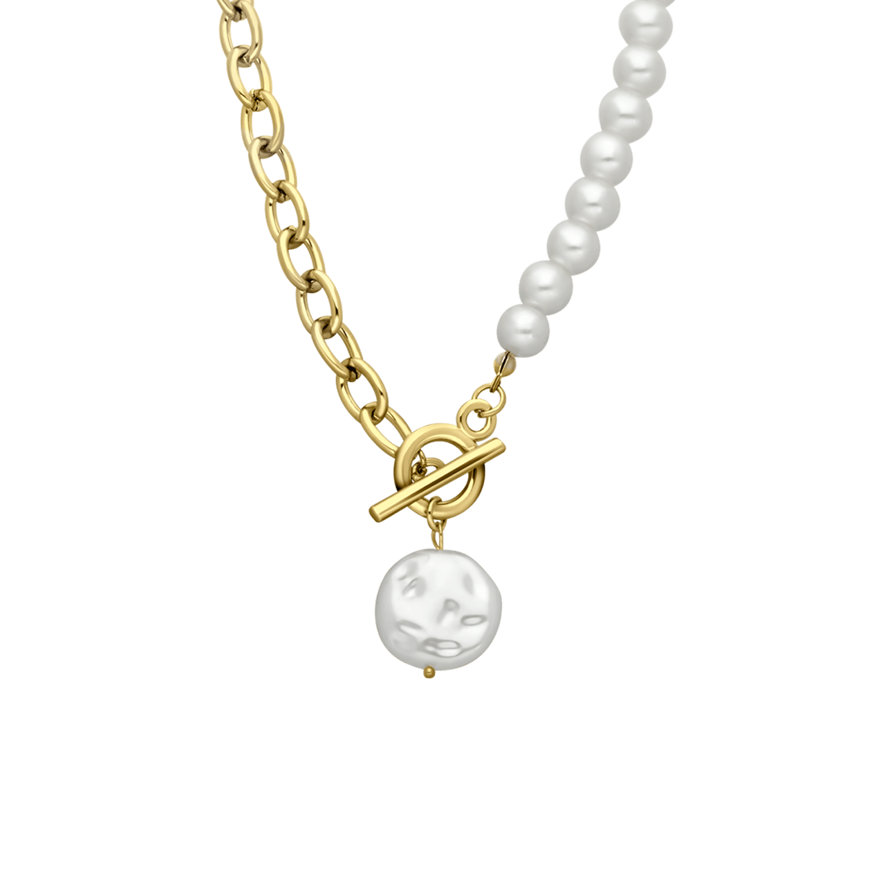 Goudkleurige bijoux ketting met immitatieparels