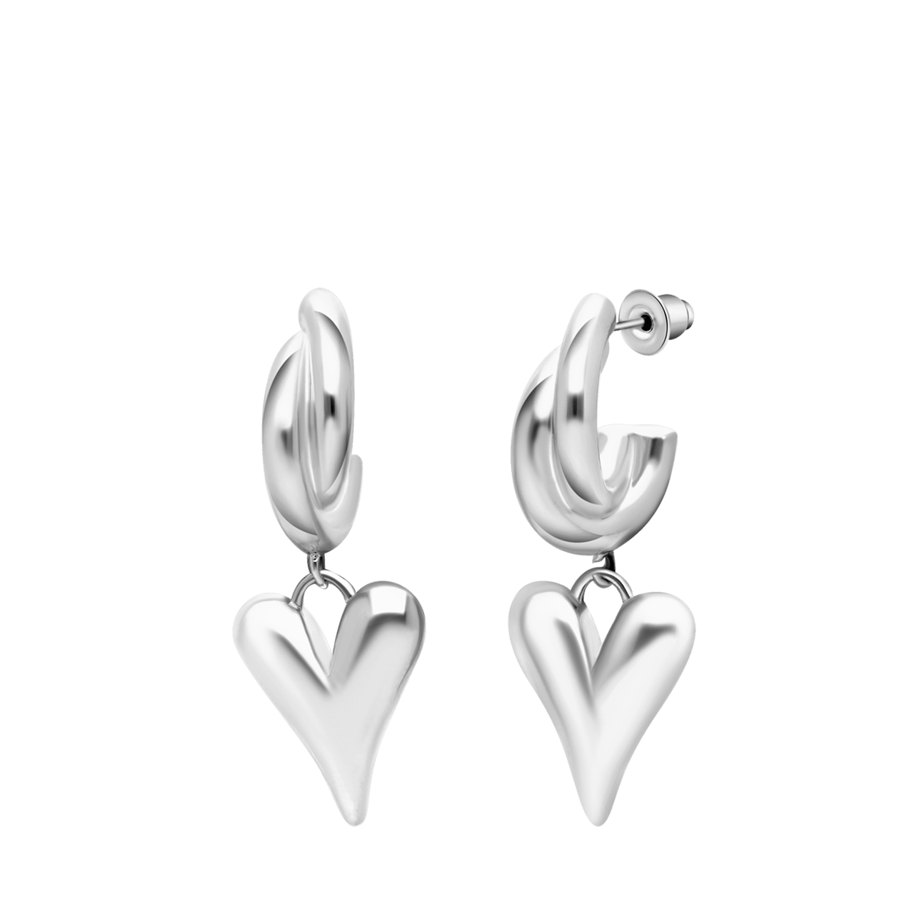 Zilverkleurige bijoux oorbellen met hart