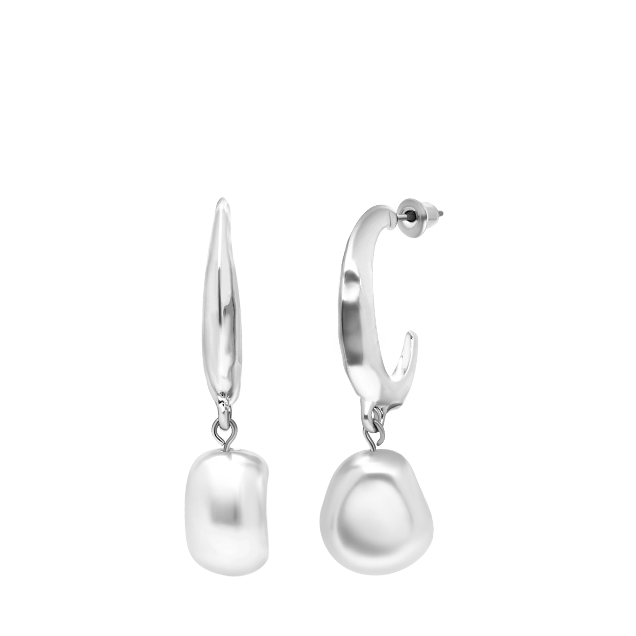 Zilverkleurige bijoux oorbellen met parel