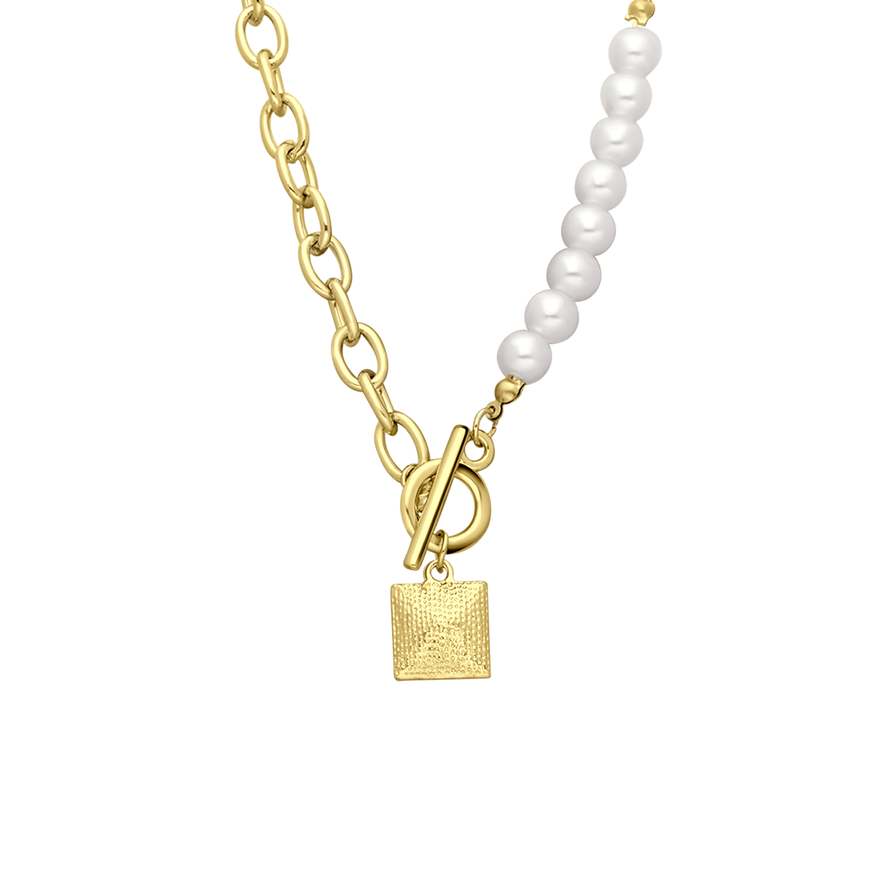 Goudkleurige bijoux ketting met immitatieparels