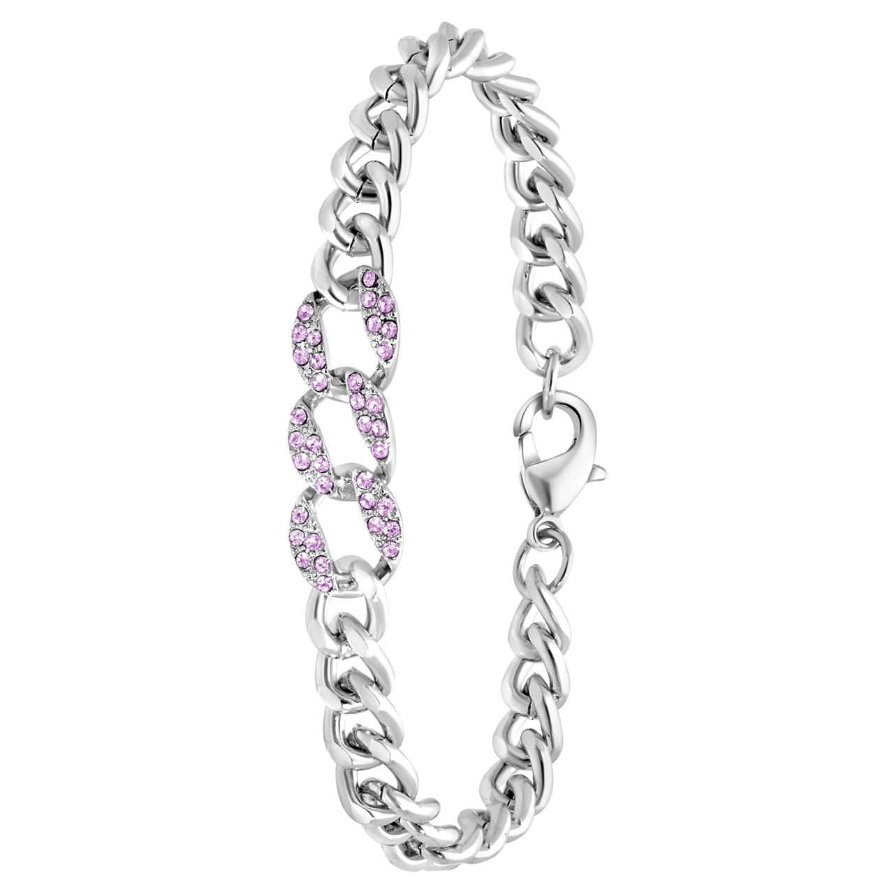 Zilverkleurige bijoux armband steentjes violet
