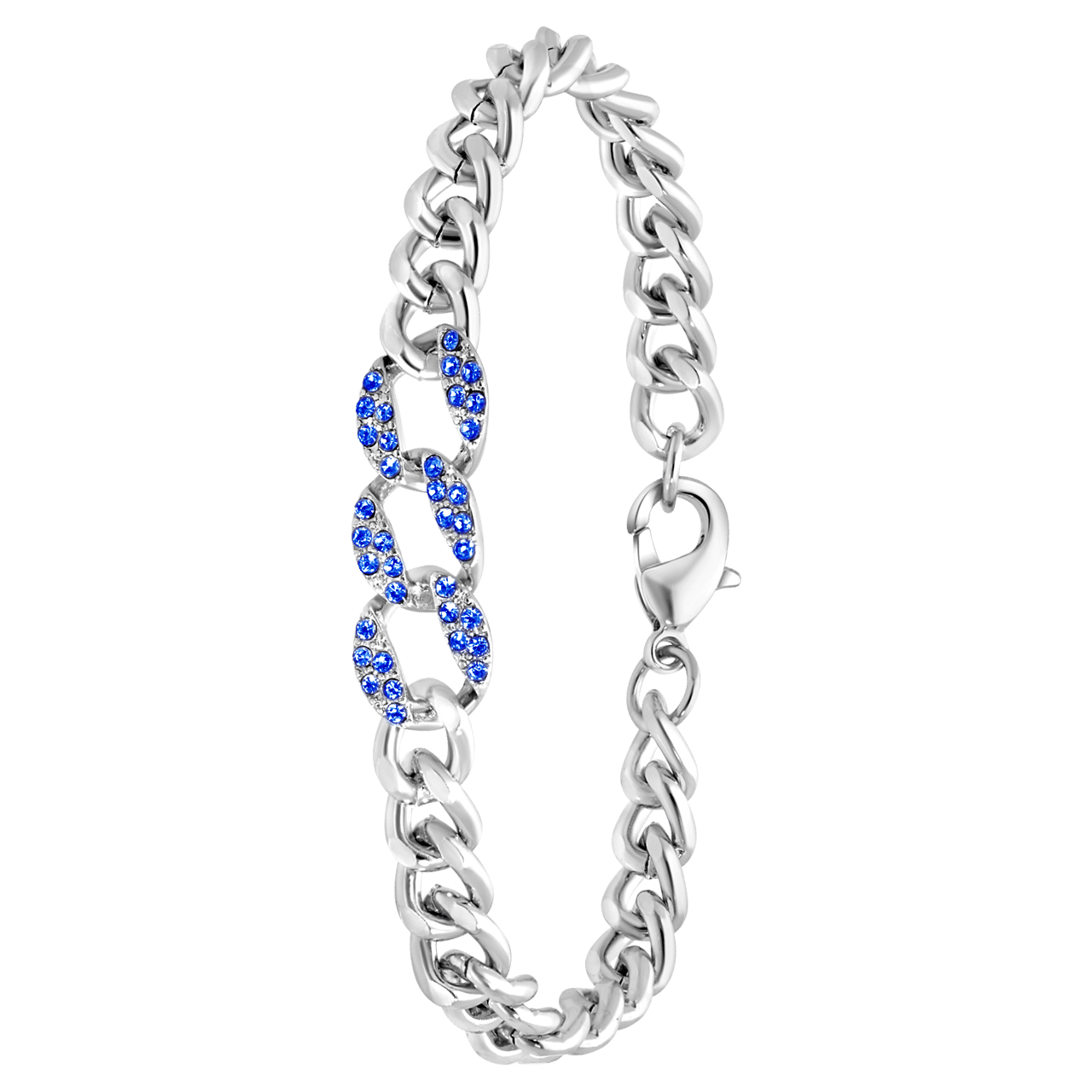 Zilverkleurige bijoux armband steentjes blauw