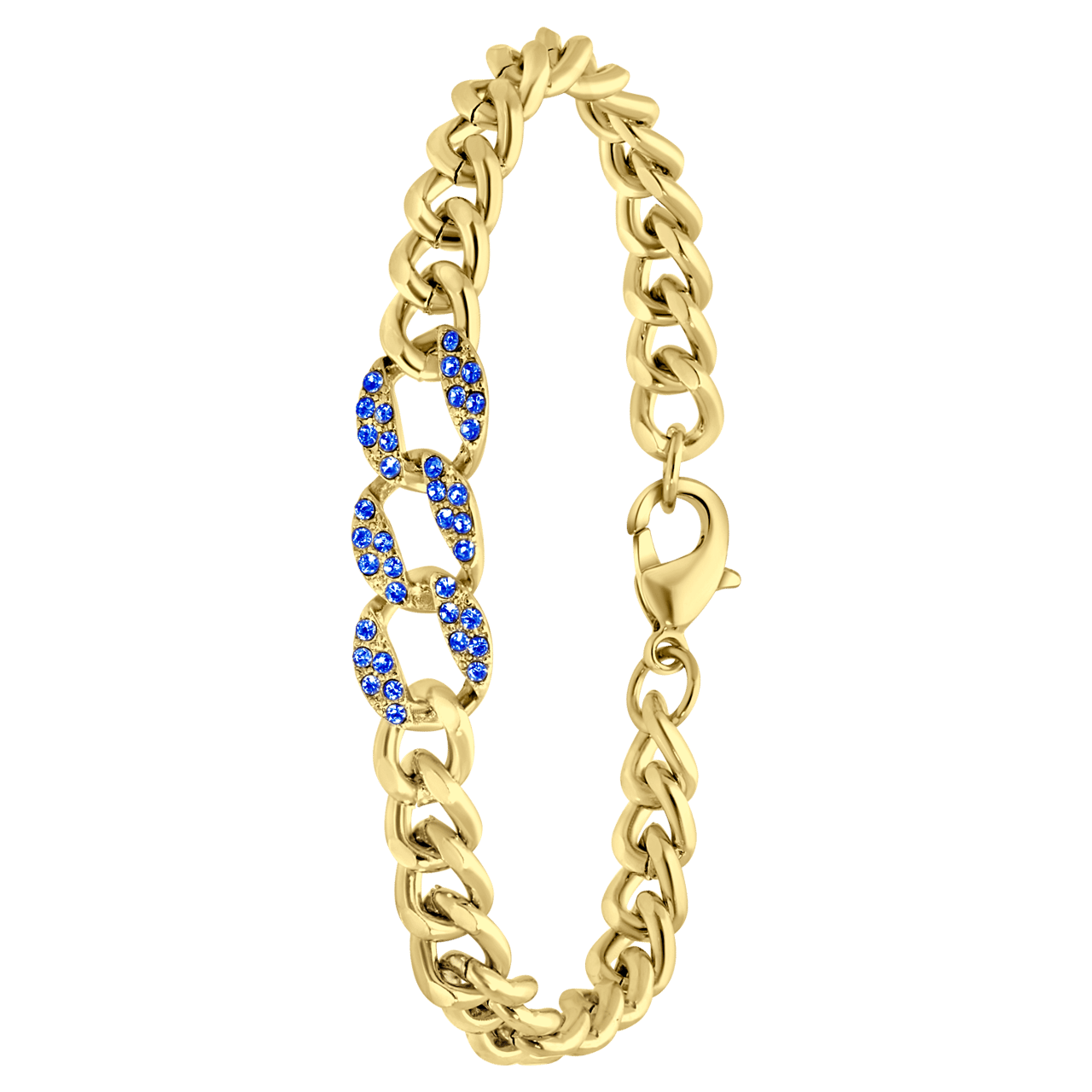 Goldfarbenes Bijoux-Armband mit Steinchen, blau