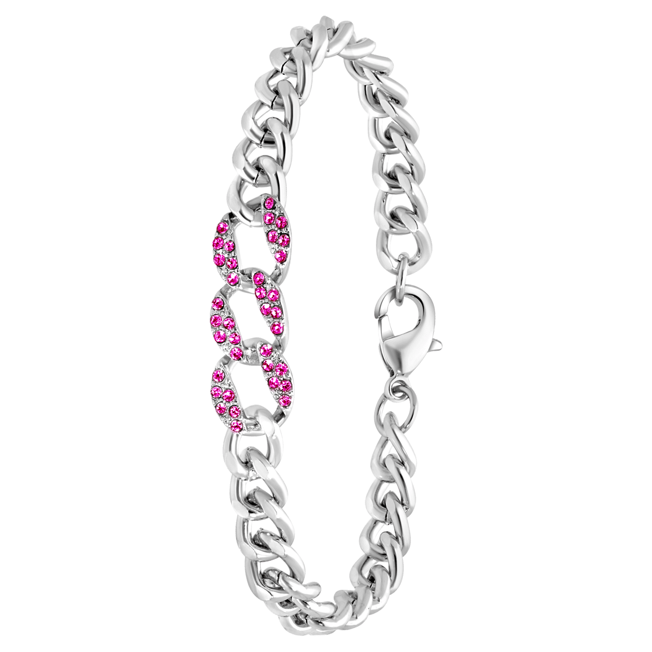 Zilverkleurige bijoux armband steentjes fuchsia