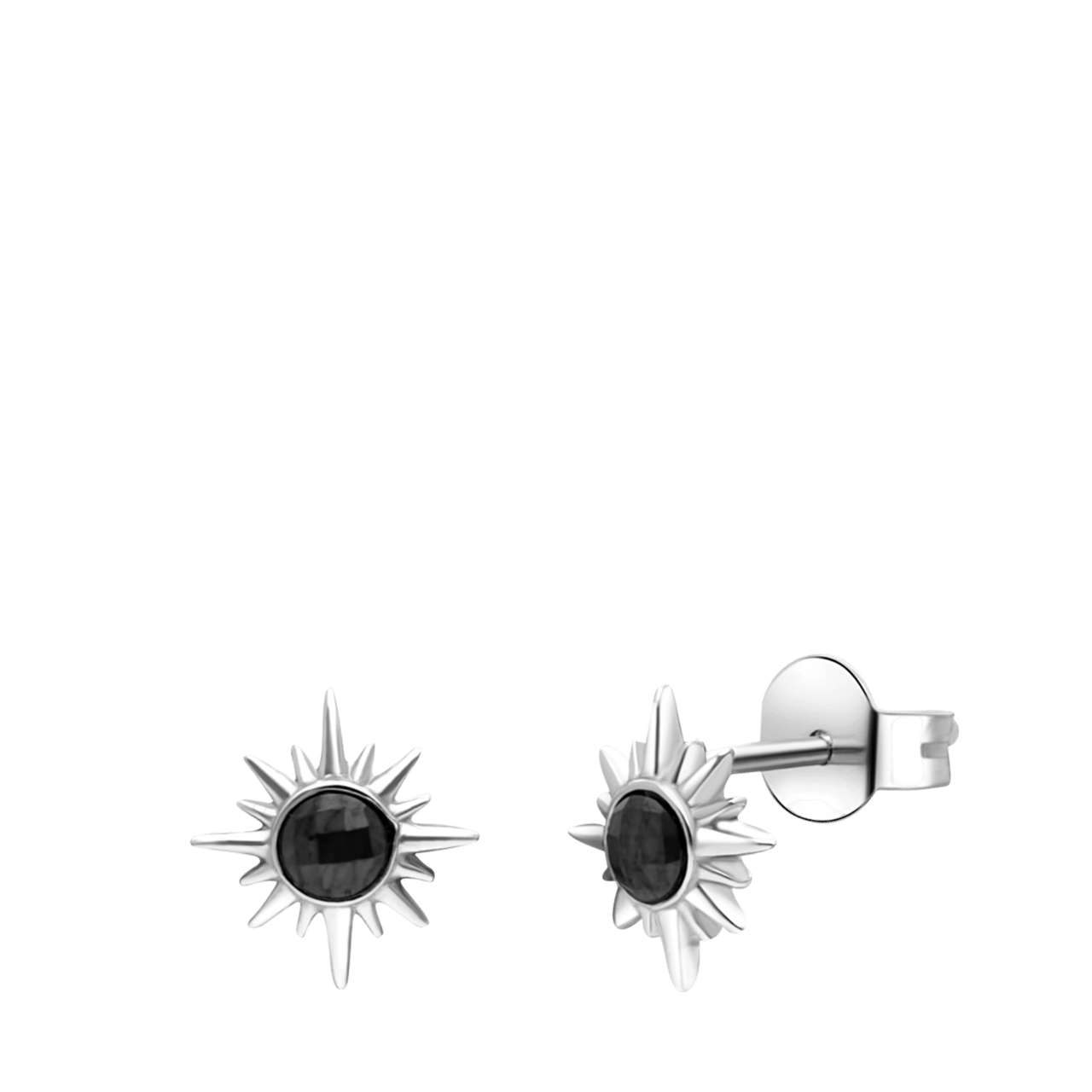 Ohrstecker, 925 Silber, Sonne, Zirkonia, schwarz