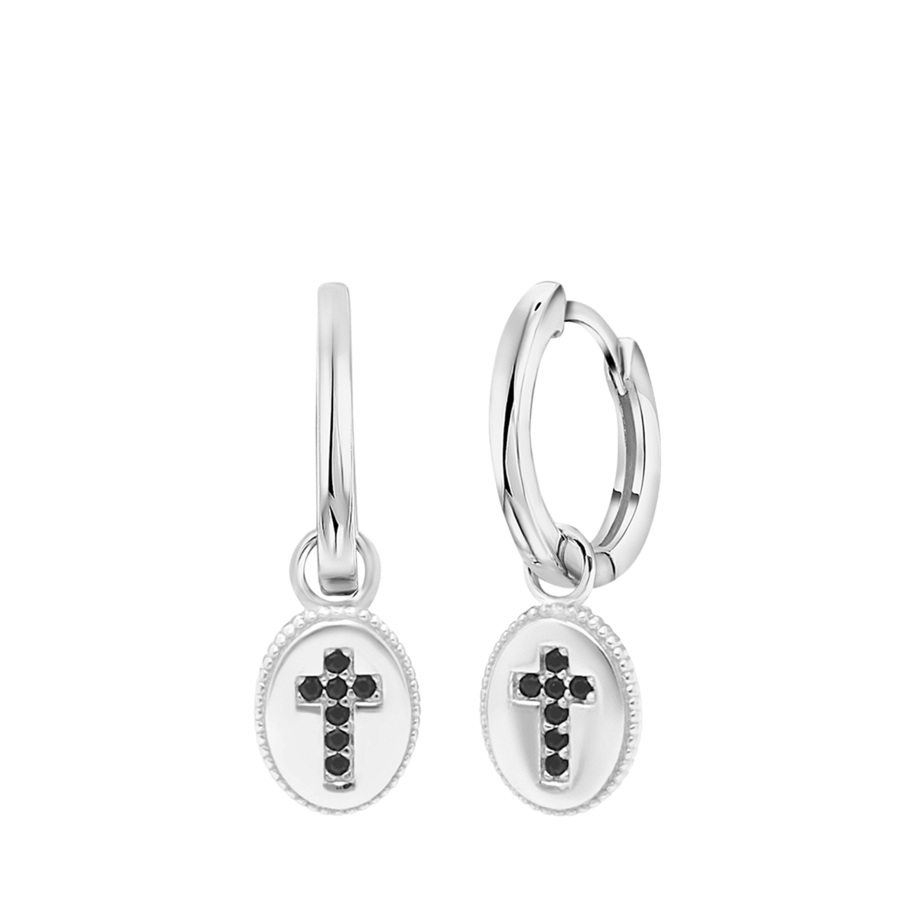 Ohrringe, 925 Silber, Anhänger, oval, Kreuz, Zirkonia