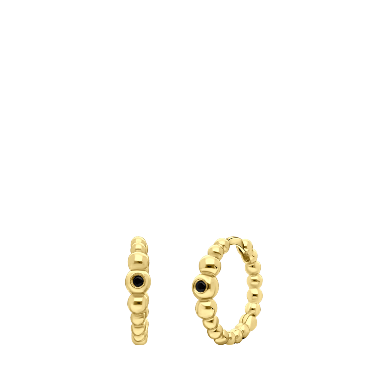 Zilveren goldplated oorringen bol met zirkonia zwart voor dames
