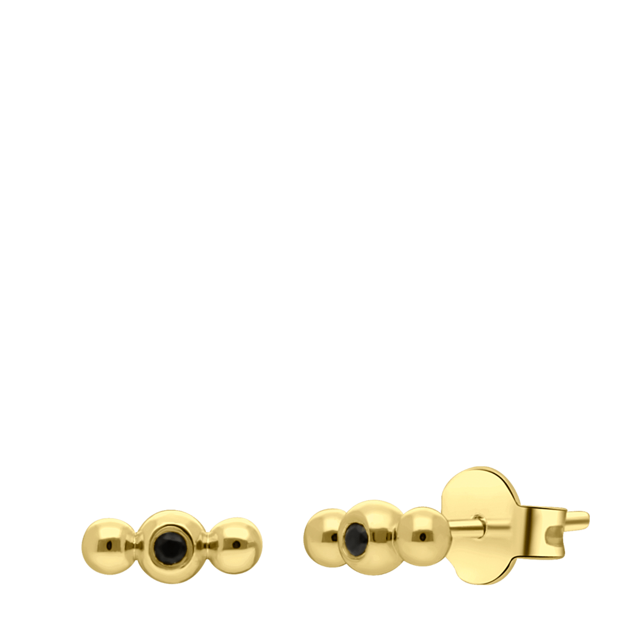 Zilveren goldplated oorknoppen bol zirkonia zwart