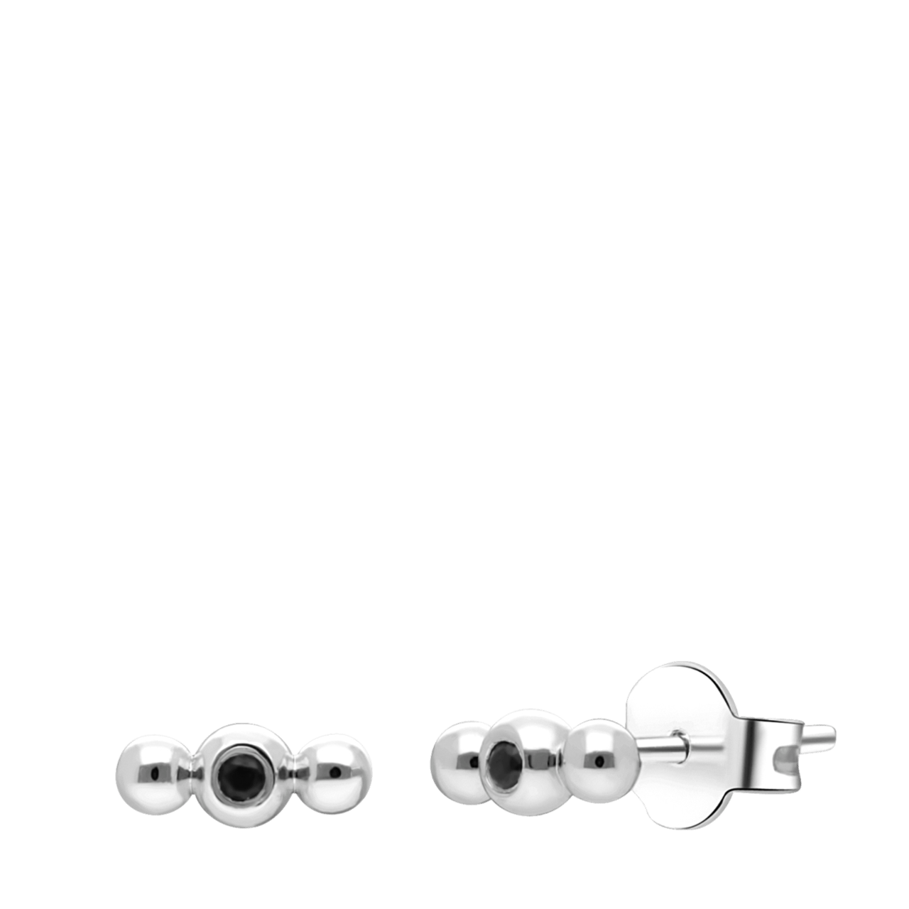 Ohrstecker, 925 Silber, Kugel, Zirkonia, schwarz