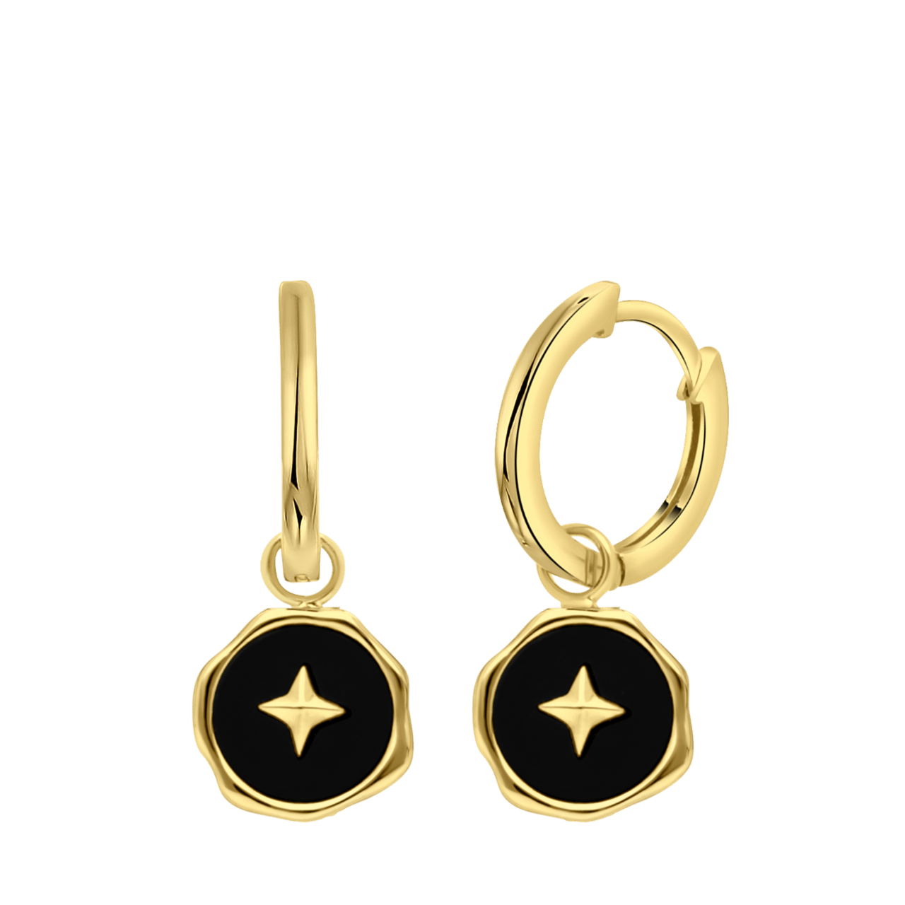 Zilveren goldplated oorringen met zwart agaat voor dames