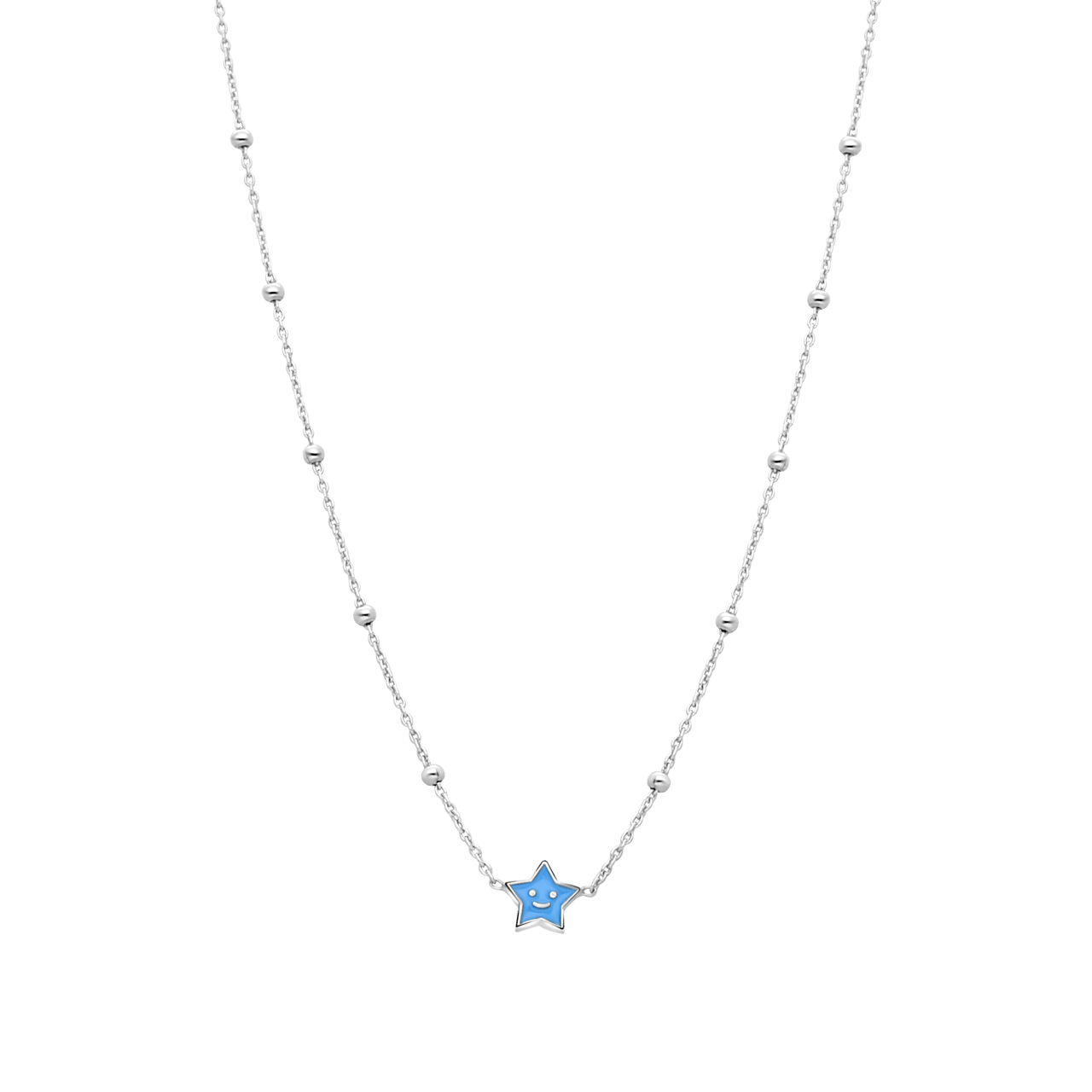 Zilveren ketting ster enamel blauw