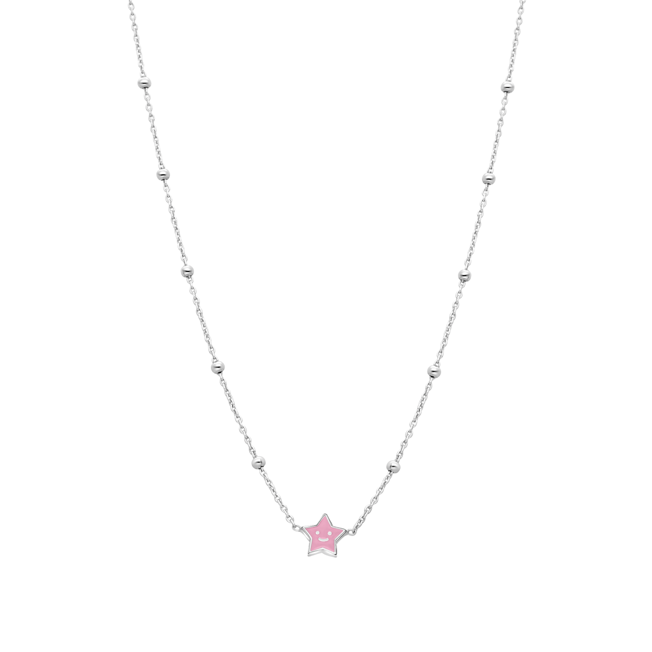 Zilveren ketting ster enamel roze