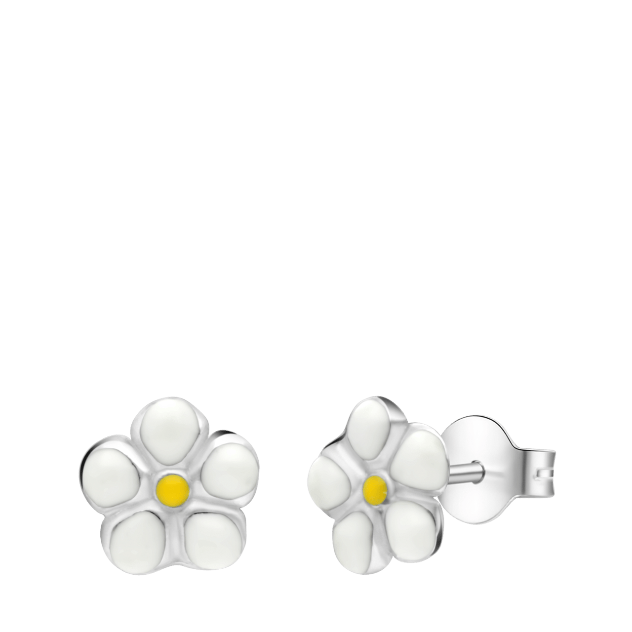 Zilveren oorknoppen bloem enamel