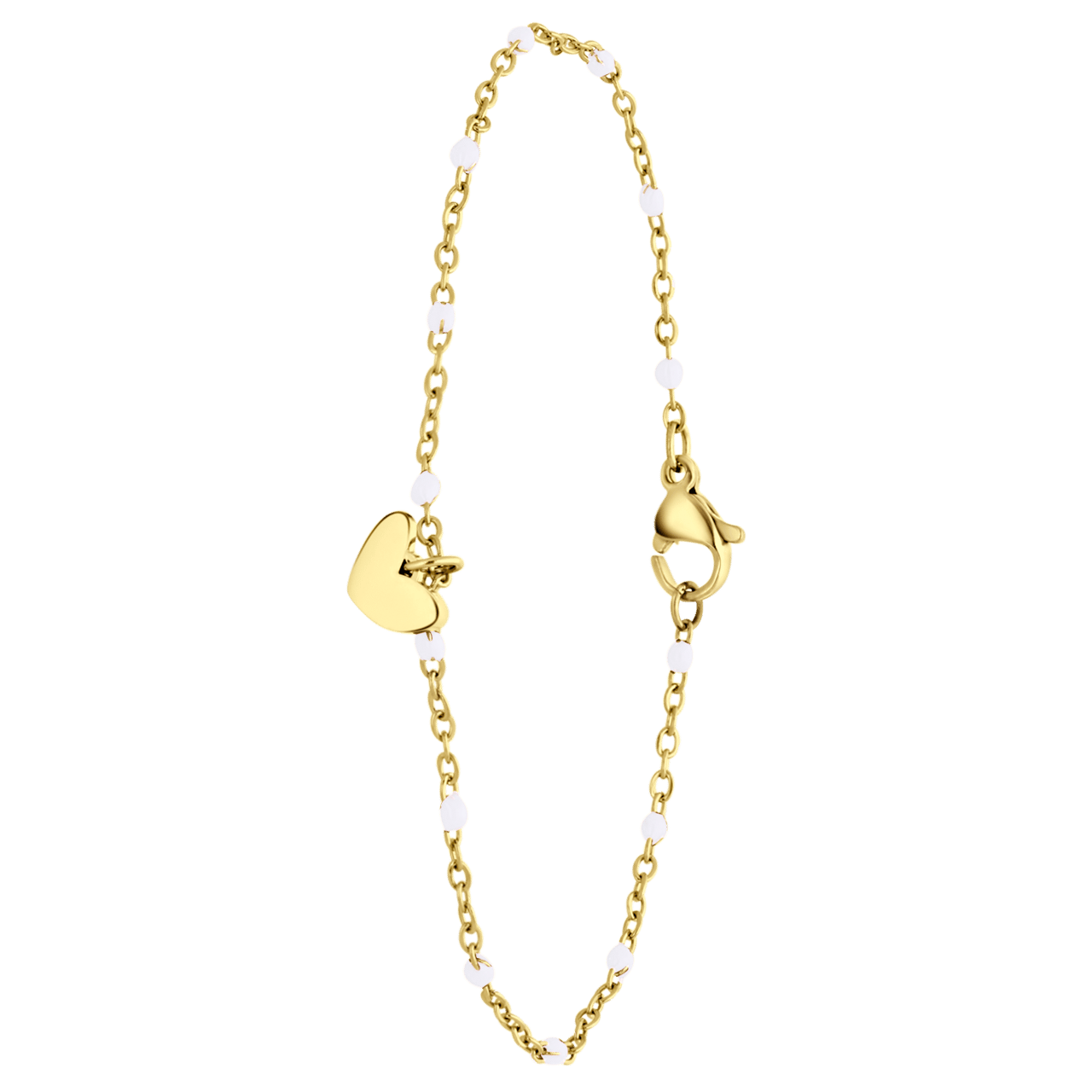 Stainless steel goldplated armband met hanger hart wit