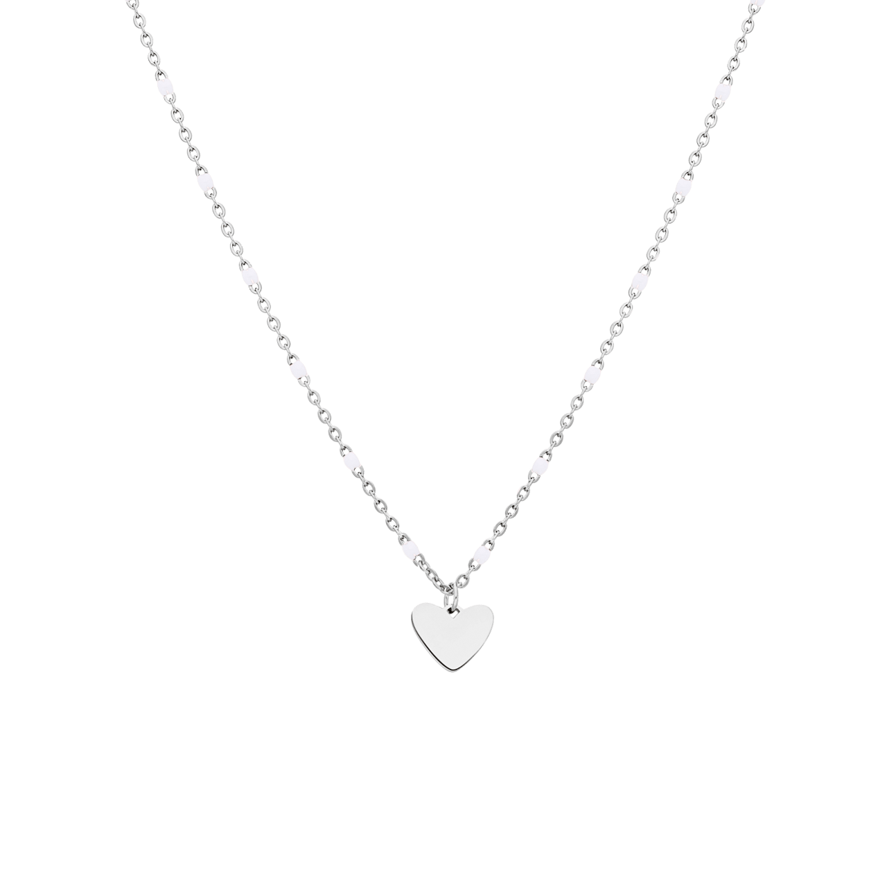 Stalen ketting met hanger hart wit