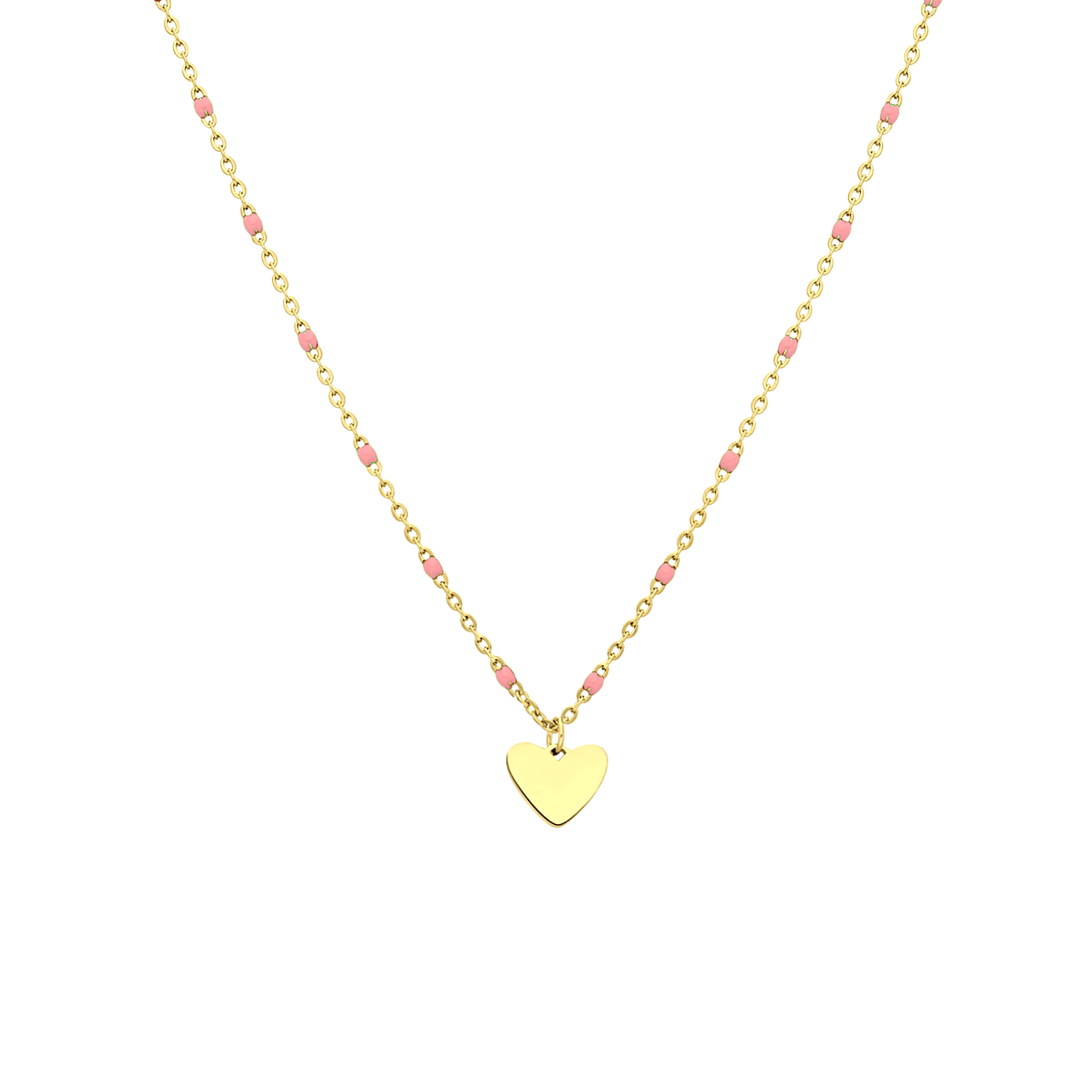 Halskette, Edelstahl, vergoldet, mit Herzanhänger, rosa