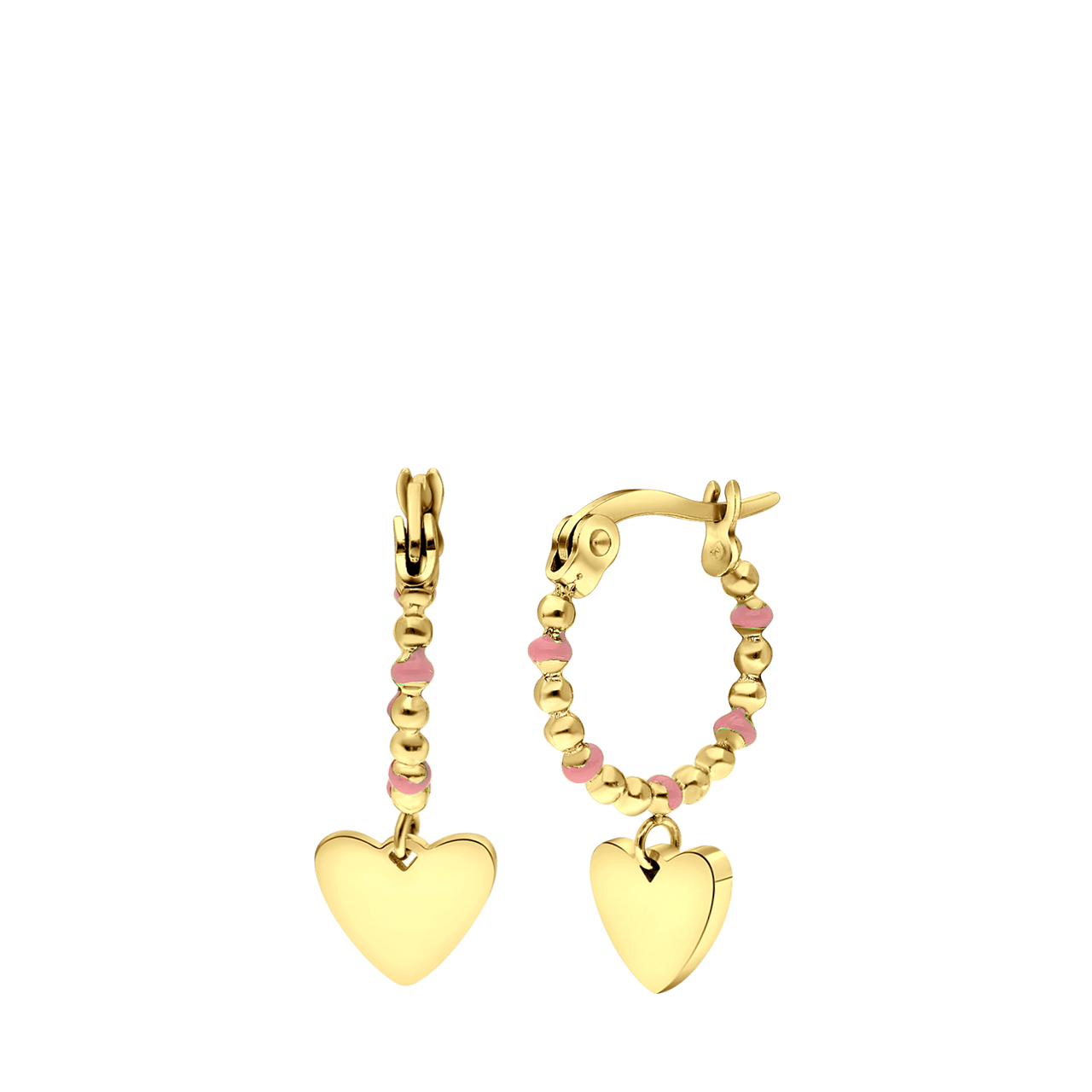 Stalen goldplated oorbellen met hanger hart roze