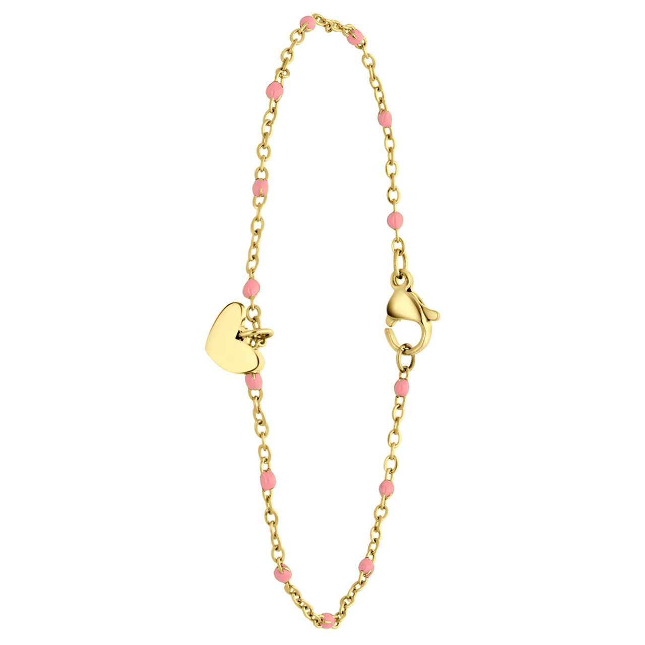 Stalen goldplated armband met hanger hart roze
