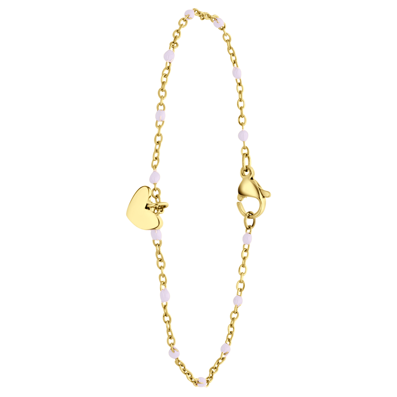 Stainless steel goldplated armband met hanger hart violet