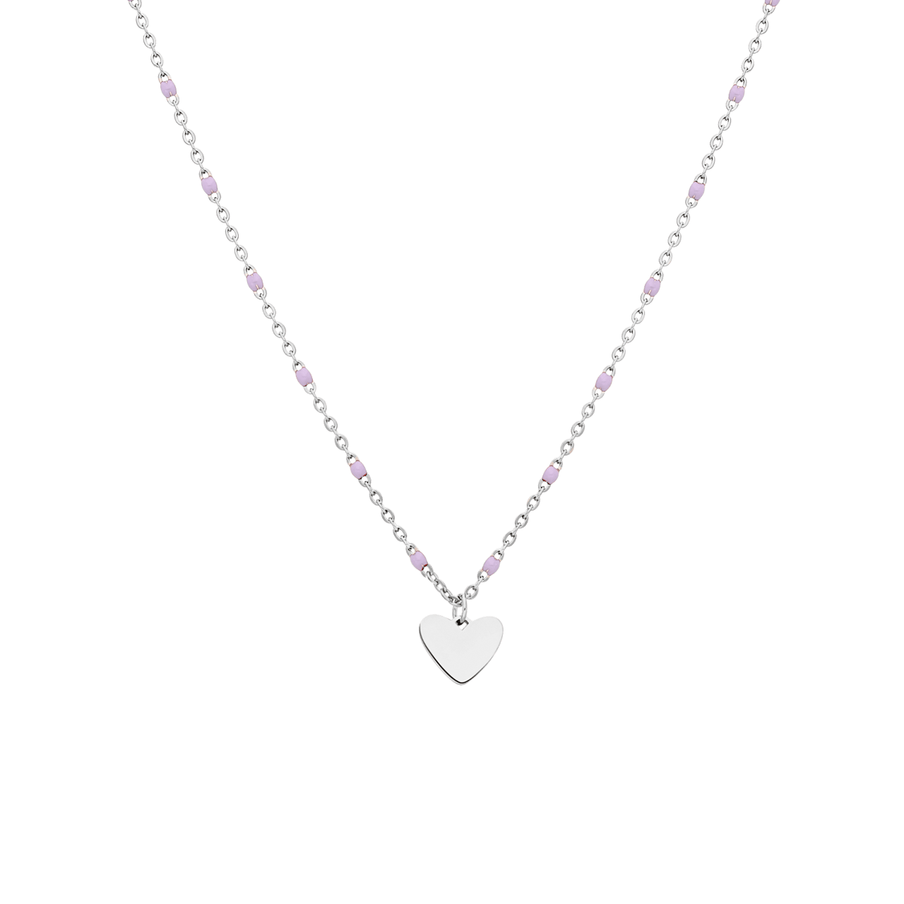 Stalen ketting met hanger hart violet