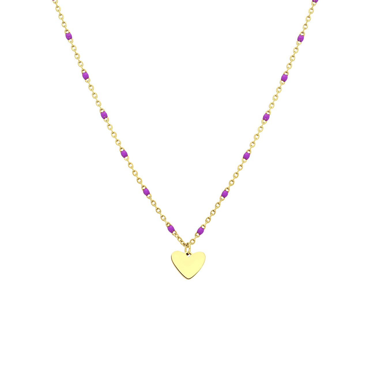Stalen goldplated ketting met hanger hart roze